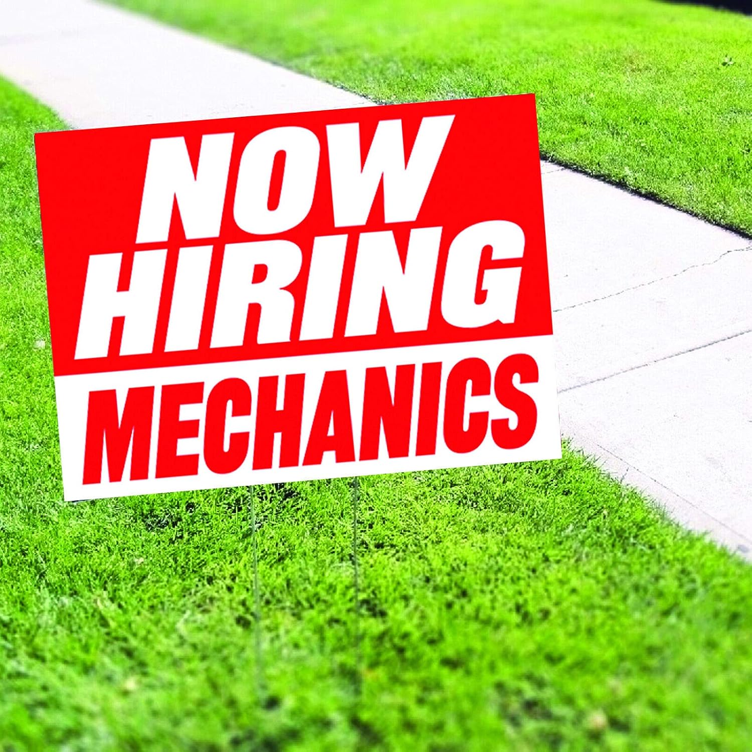 Now Hiring Mechanics Vehicles Technician Repairman Automobile Mechanic Job Advertising Novelty Indoor Outdoor Coroplast Yard Sign with H-Stakes 18"x24" Double Sided