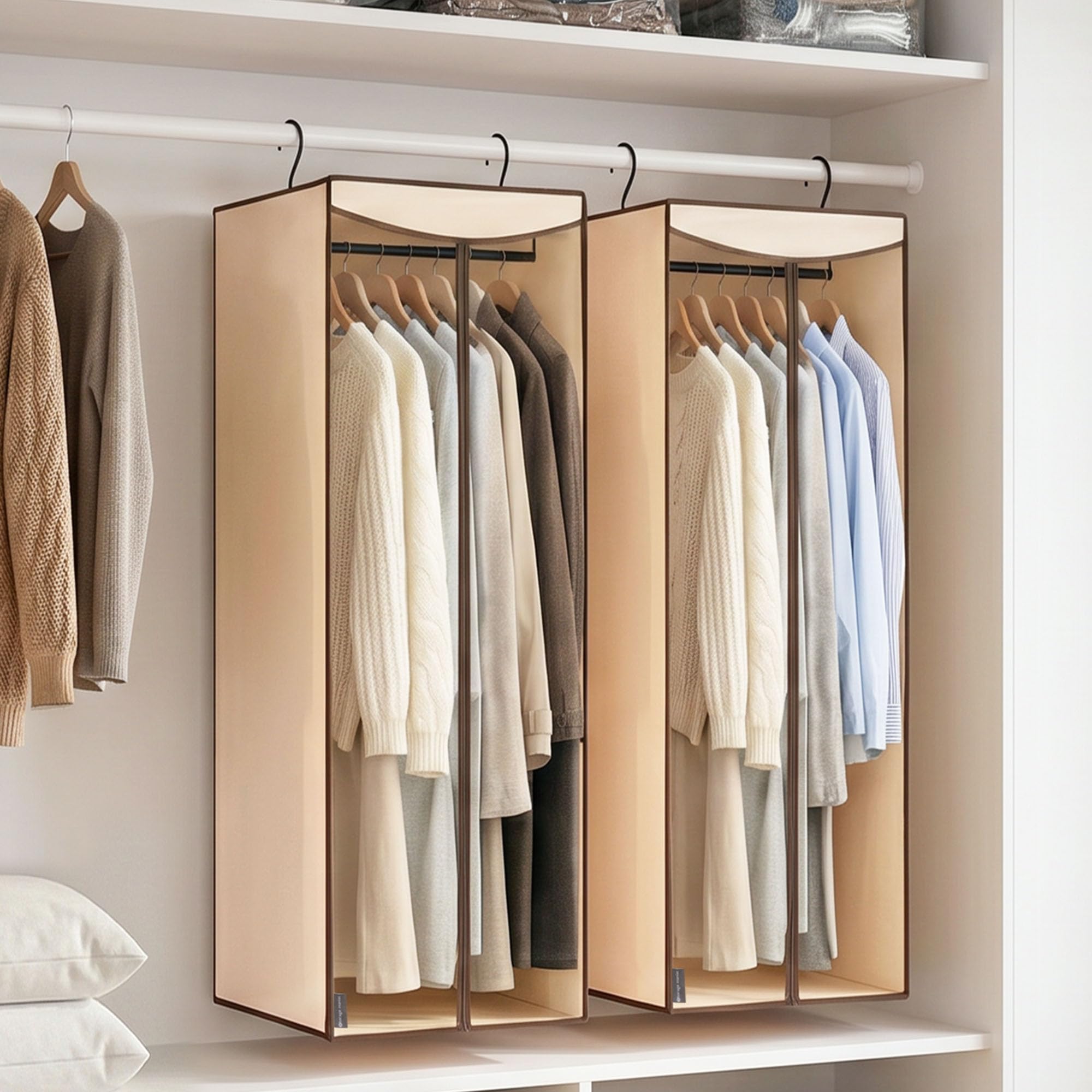STORAGE MANIAC Kleidersäcke zum Aufhängen, 145 cm lang, für Kleiderschrank, große hängende Kleidertasche für Kleider, Anzüge, Mäntel, Reißverschlussabdeckung mit versiegeltem transparentem Fenster