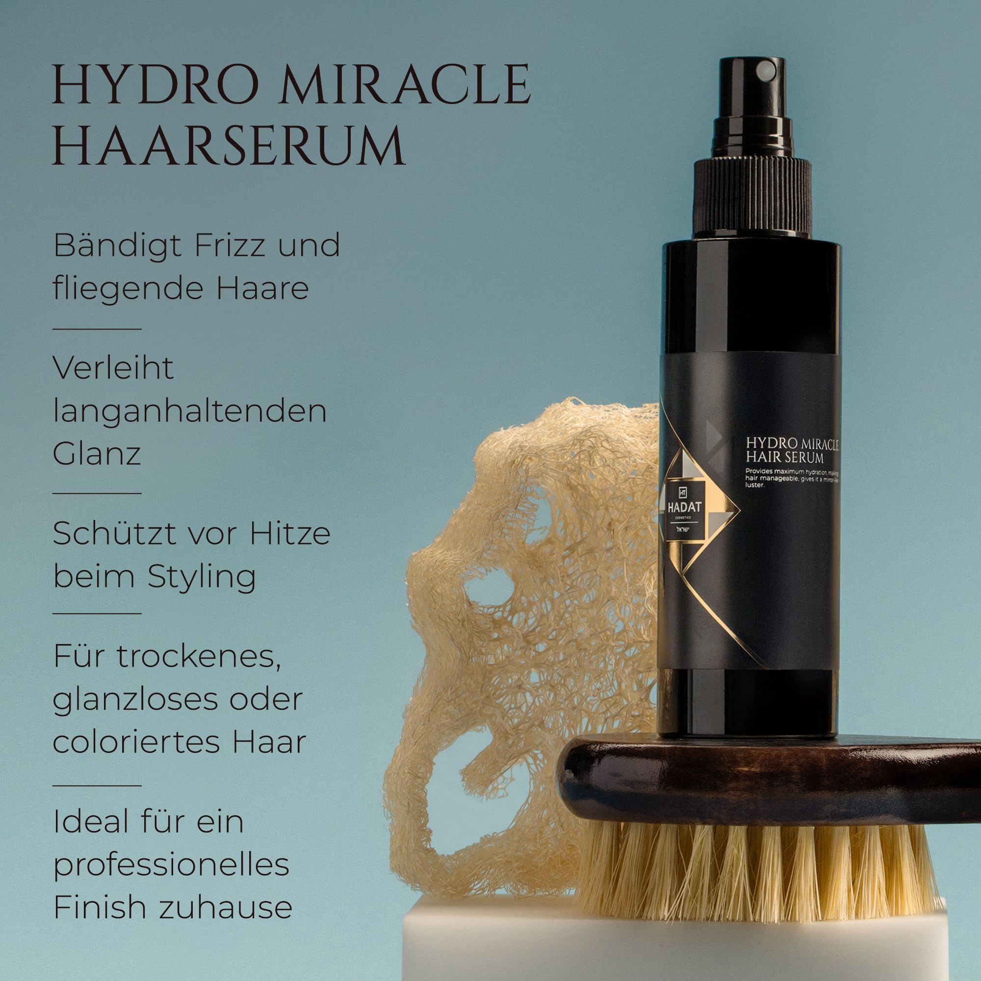 HADAT Hydro Miracle Hair Serum – Professionelles Leave-In Hitzeschutz-Serum für Frizz-Kontrolle, Glanz & Geschmeidigkeit – Hergestellt in Israel – Sulfat- & Parabenfrei – Für alle Haartypen – 110 ml