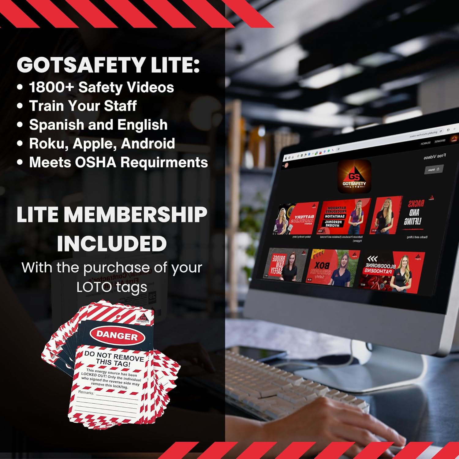 GotSafety Lockout Tagout Tags and Safety Training, Loto tag, Lock Out for Equipment, do not Operate Products, Bundle for Workplace Compliance, 1900 Safety Training Videos (70)