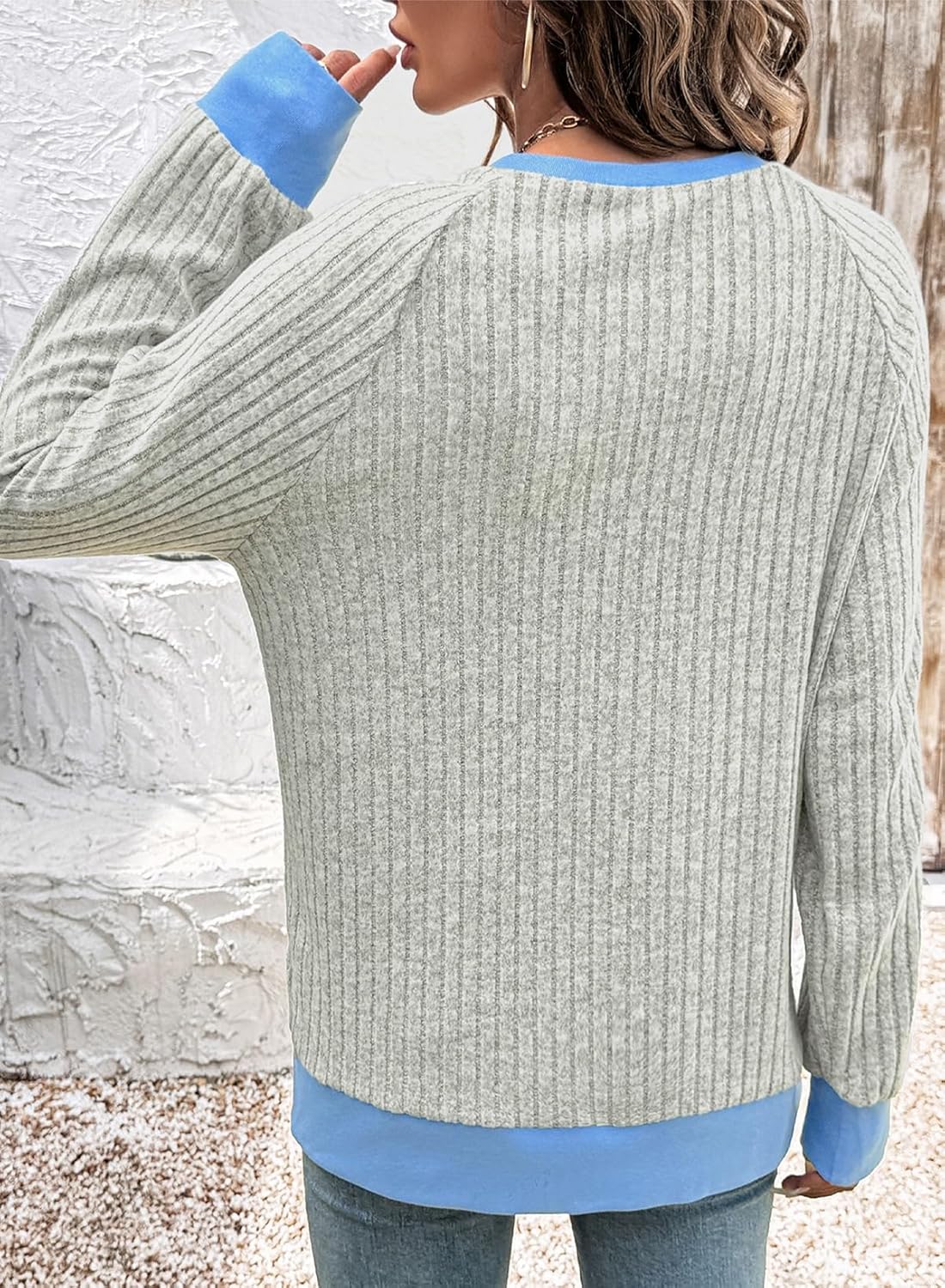 SHEWIN Women Color Block Patchwork Sweatshirt 2025 Fall Pullover Oversized Tops - Image 6