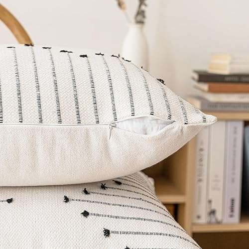 Miniatura 3 de LILEPOY Juego de 2 fundas de almohada bohemias de 12 x 20 pulgadas, decorativas, neutrales, texturizadas, fundas de almohada lumbares modernas para