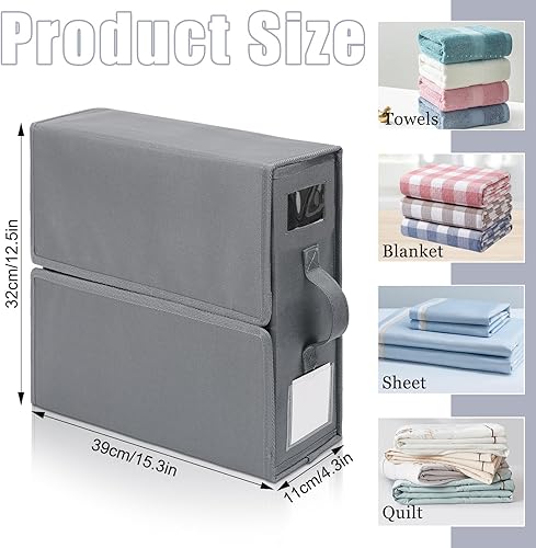 Miniatura 2 de Organizador y almacenamiento de sábanas de cama de 6 piezas, organizador plegable con manija de ventana etiquetada, cremallera, cubo gris, caja de