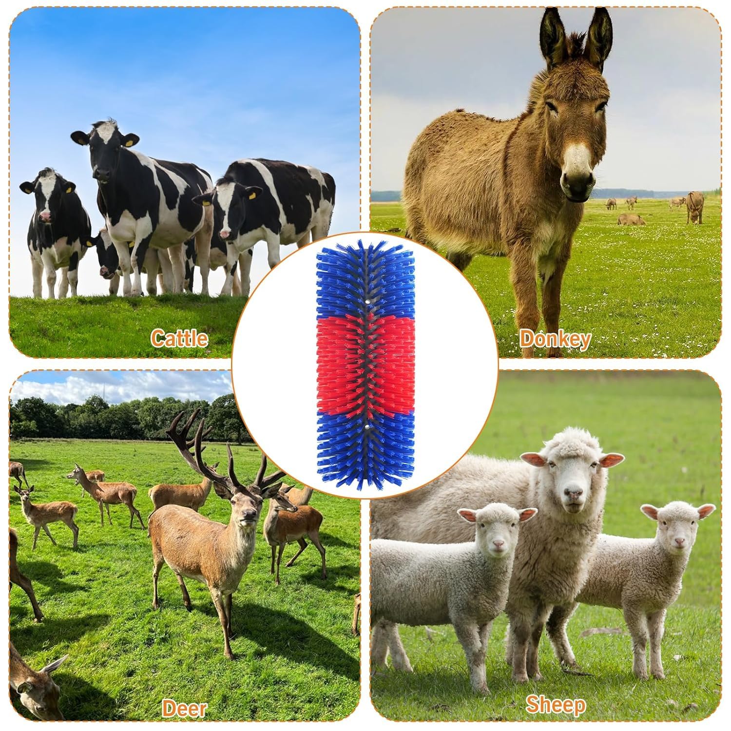 Spazzola per grattare il bestiame e la capra, massaggio completo, spazzola per la cura del pelo, per bovini, pecore, cavalli, maiali, blu (2 pezzi)