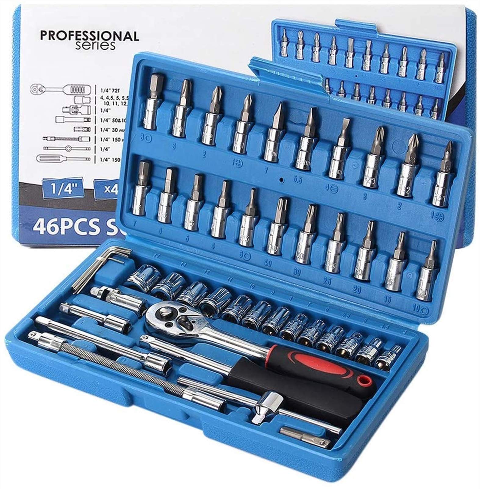 Klucze 46 szt. 1/4 i 1 cm Bit napędowy Torx Zestaw kluczy nasadowych kombinowanych narzędzi mocujących
