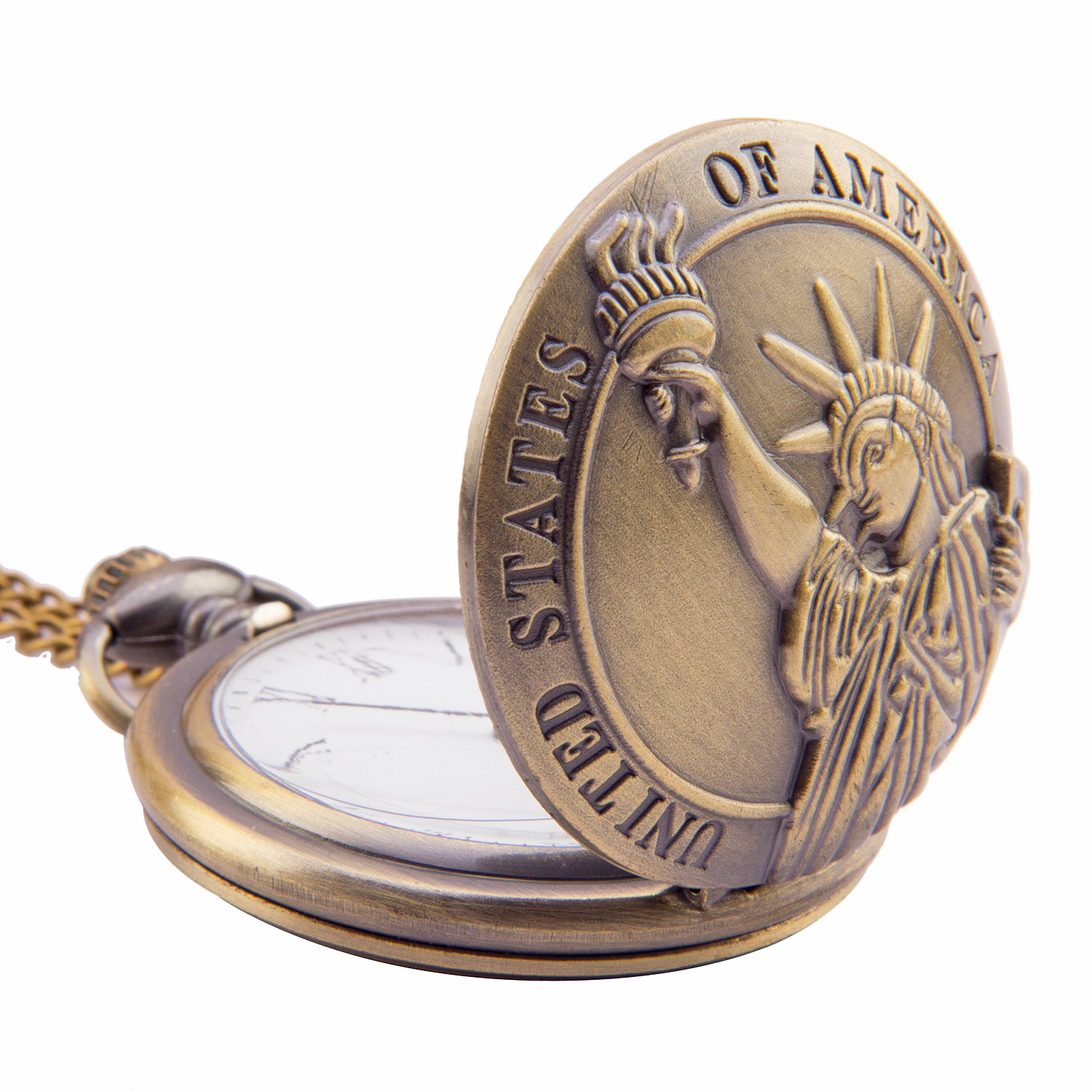 Kartique Full Hunter Pocket Watch Statue of Liberty Embossed with Chain | Roman Number Dial with Wooden Box (B076D4DJ1F) Amazon Price History, Amazon Price Tracker