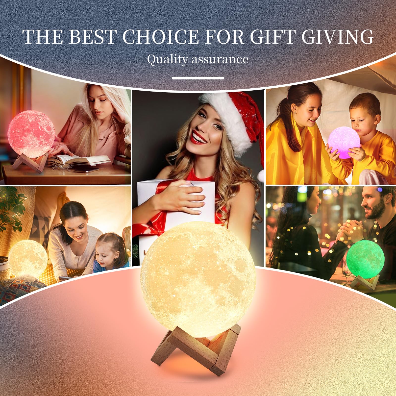 Poojaed Lampada luna 3D 15CM/5.9" Upgraded 16 colori di regolazione,supporto in legno,telecomando e carica USB,luce lunare decorazione per adulti ragazze bambini compleanno,regali di San Valentino