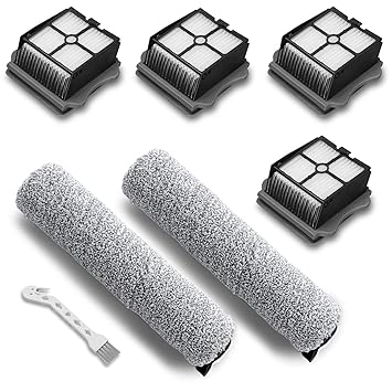 UOUOLONUN Replacement Parts for Tineco iFloor 3/Floor One S3 Cordless Wet Dry Vacuum Cleaner, 2 Pack Brush Rollers + 4 Pack Vacuum Filters