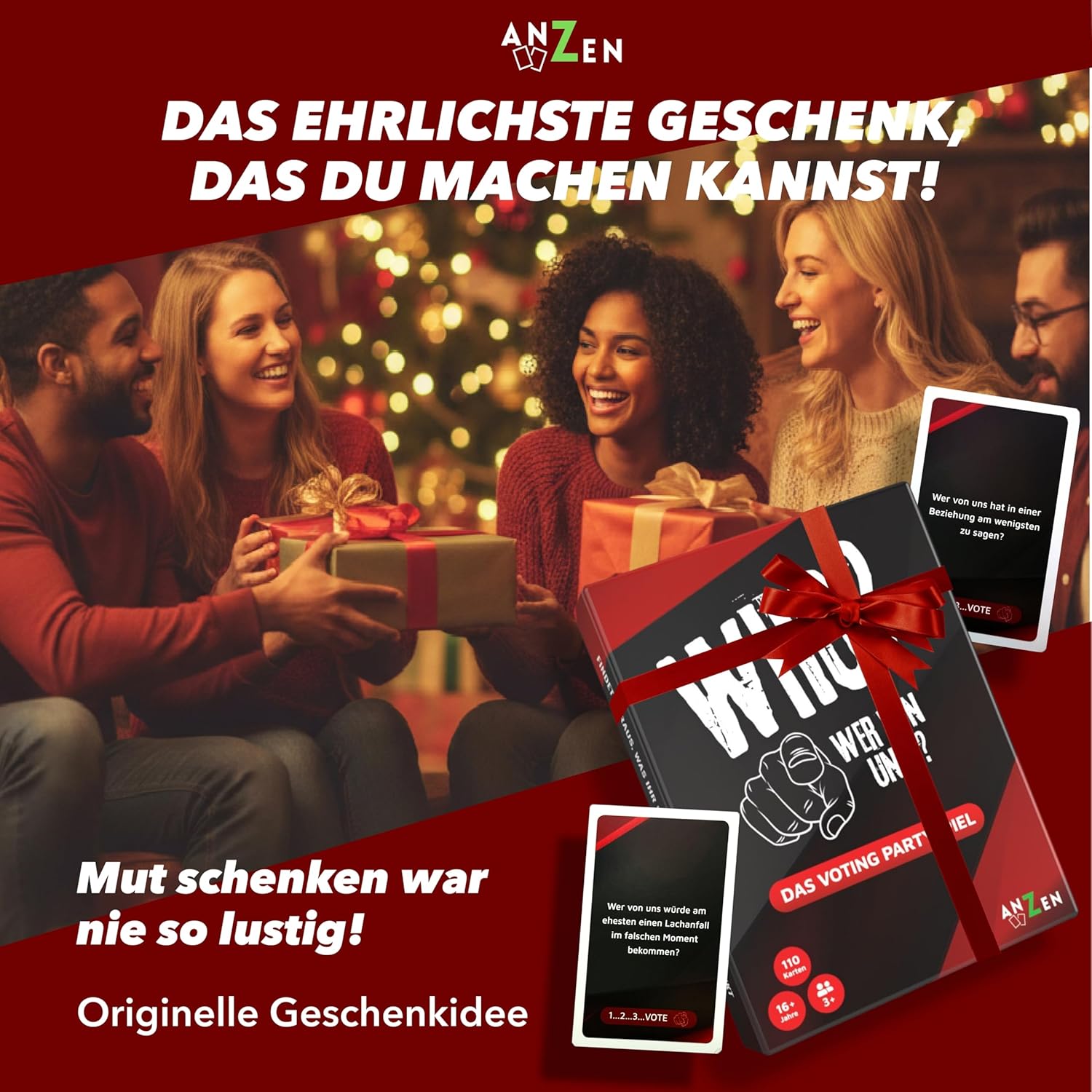 WHO? Who of Us? - The Voting Party Game | Card Game | Who Would Rather Vote | Find Out What You Think About Each Other | 110 Cards for 3+ Players from 16 Years and Adults | Gift Idea