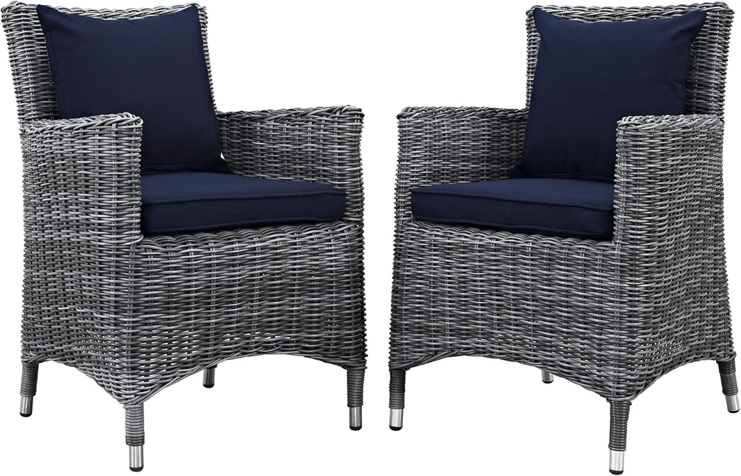 Ergode Summon Outdoor Patio Dining Arm Chair | Two-Tone Rattan | Sunbrella Cushions | Aluminum Frame | Set of 2
