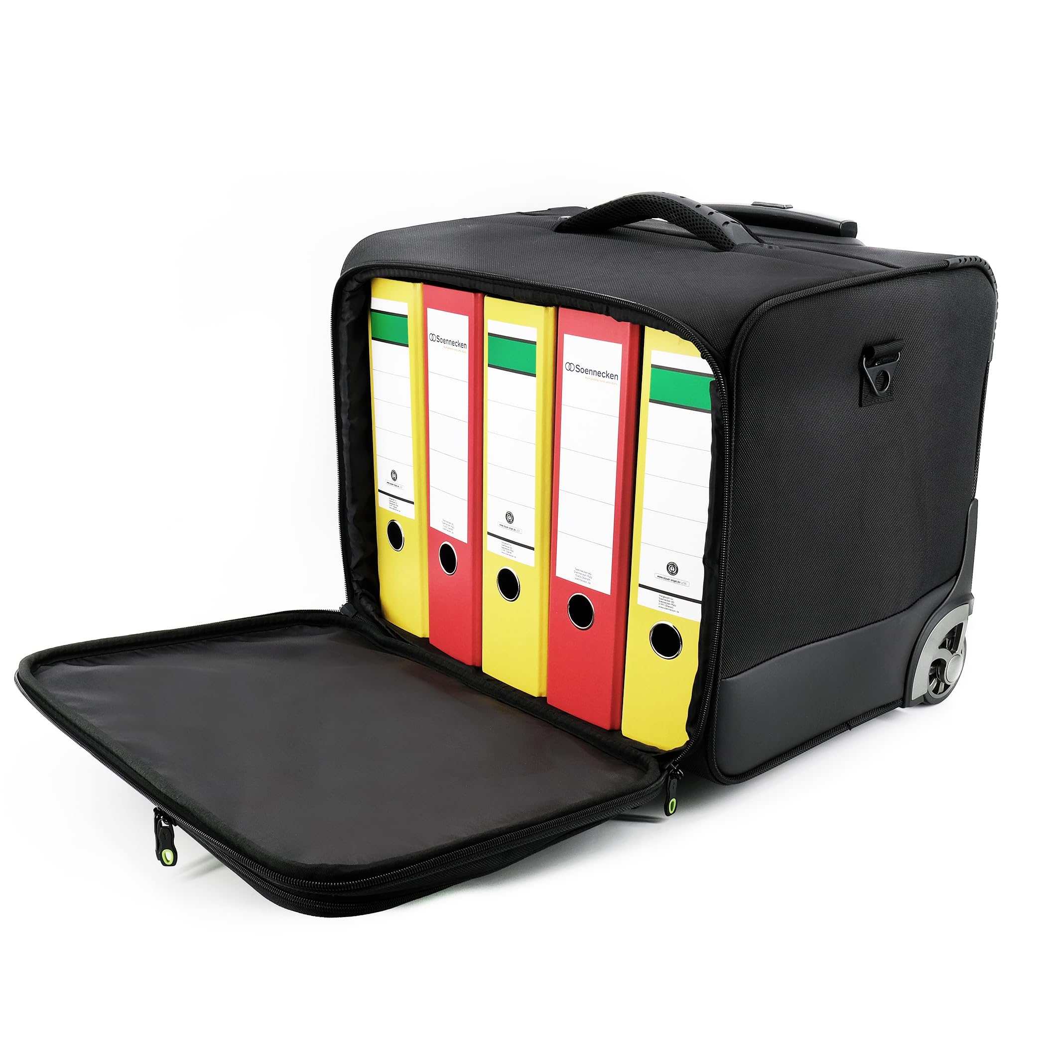 Aktenkoffer mit Rollen – XL Aktenkoffer Trolley aus recyceltem Polyester (rPET) für 5 A4 Aktenordner, Pilotenkoffer Business, schwarz