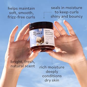 Sky Organics - Organic Shea Butter, Deep Hydration Hair & Skin Nourishing Butter for Curly Hair, Frizz Control, and Smooth Skin Organic Plant Oils Blend Vegan, Cruelty-Free