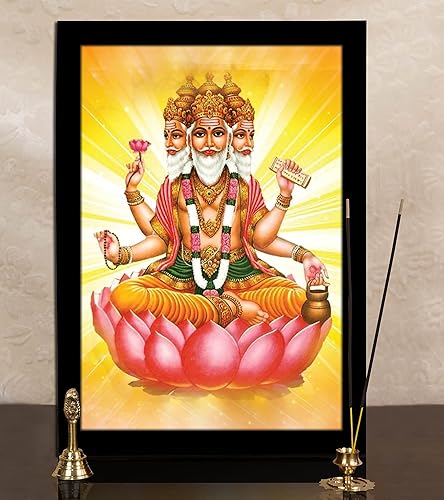 Miniatura 6 de Lord Brahma On Lotus - Marco de fotos religioso con marco, marco de pared negro, marco de fotos de elefante de Dios, decoración de pared para el