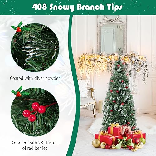 Miniatura 3 de GOFLAME Árbol de Navidad preiluminado de 5 pies, árbol de Navidad artificial con bisagras con agujas de pino, 408 puntas de rama, 200 luces LED y 28