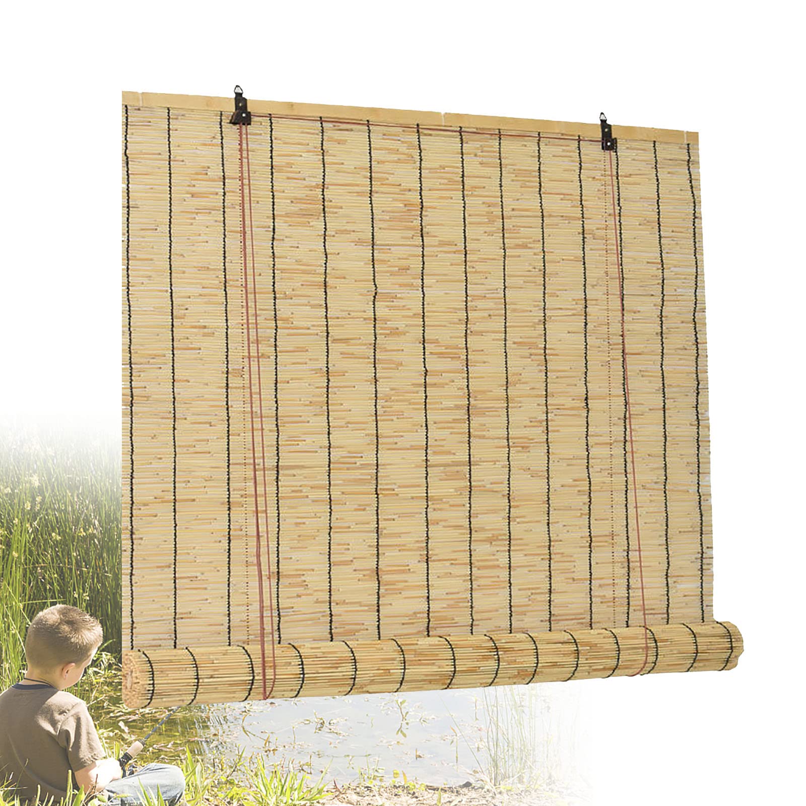 Outdoor Bamboo Roll Up Shades for Patio - Indoor/Outdoor Privacy Blinds, Reed Roller Shades 2559in(WH) Black
