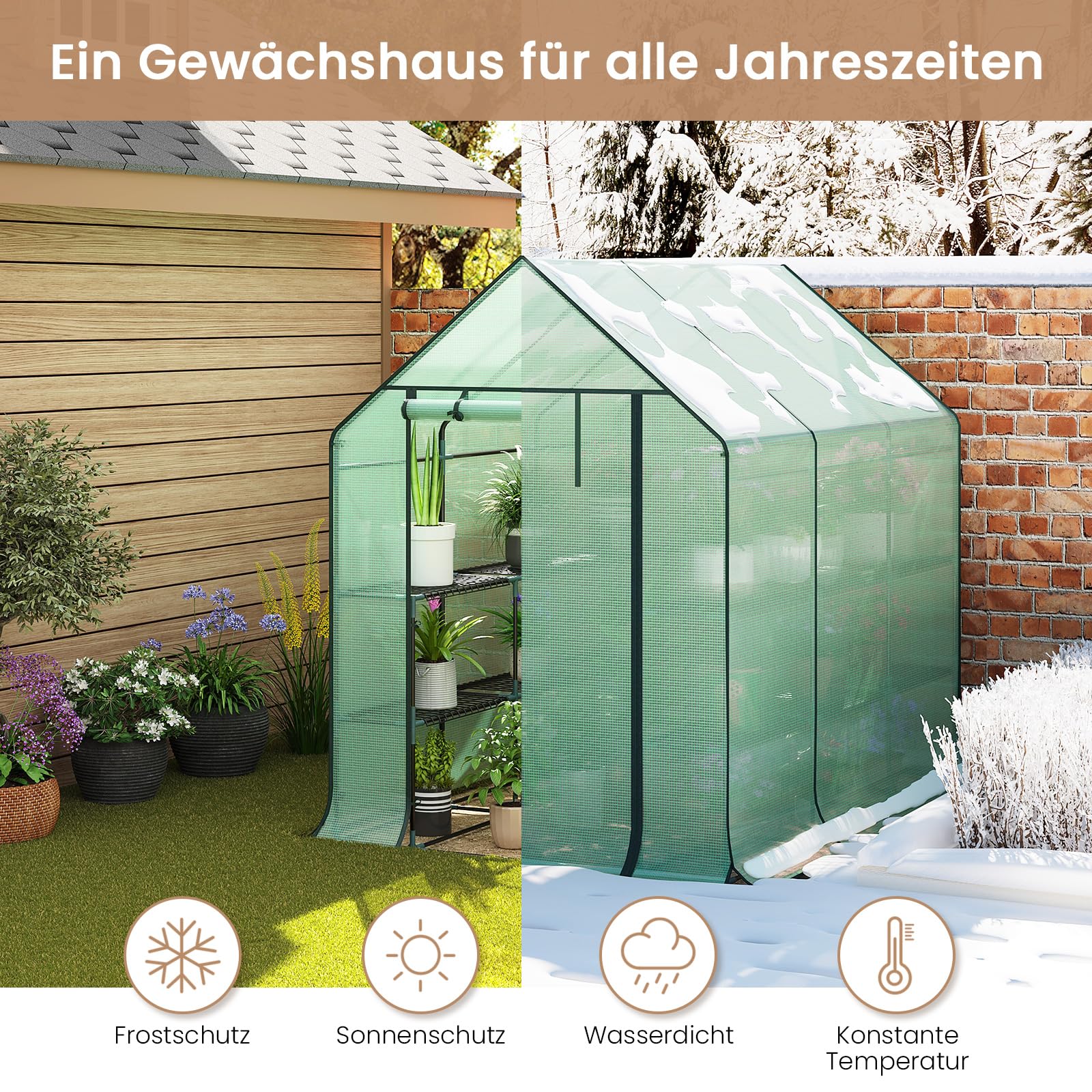 WOLTU Foliengewächshaus, Tomatengewächshaus mit 3 Ablagen, Windfest & UV-beständig, 143x195x216cm Metallgestell Gewächshaus für Garten und Balkon, zum Frühbeet, für Gemüse und Blumen, Grün