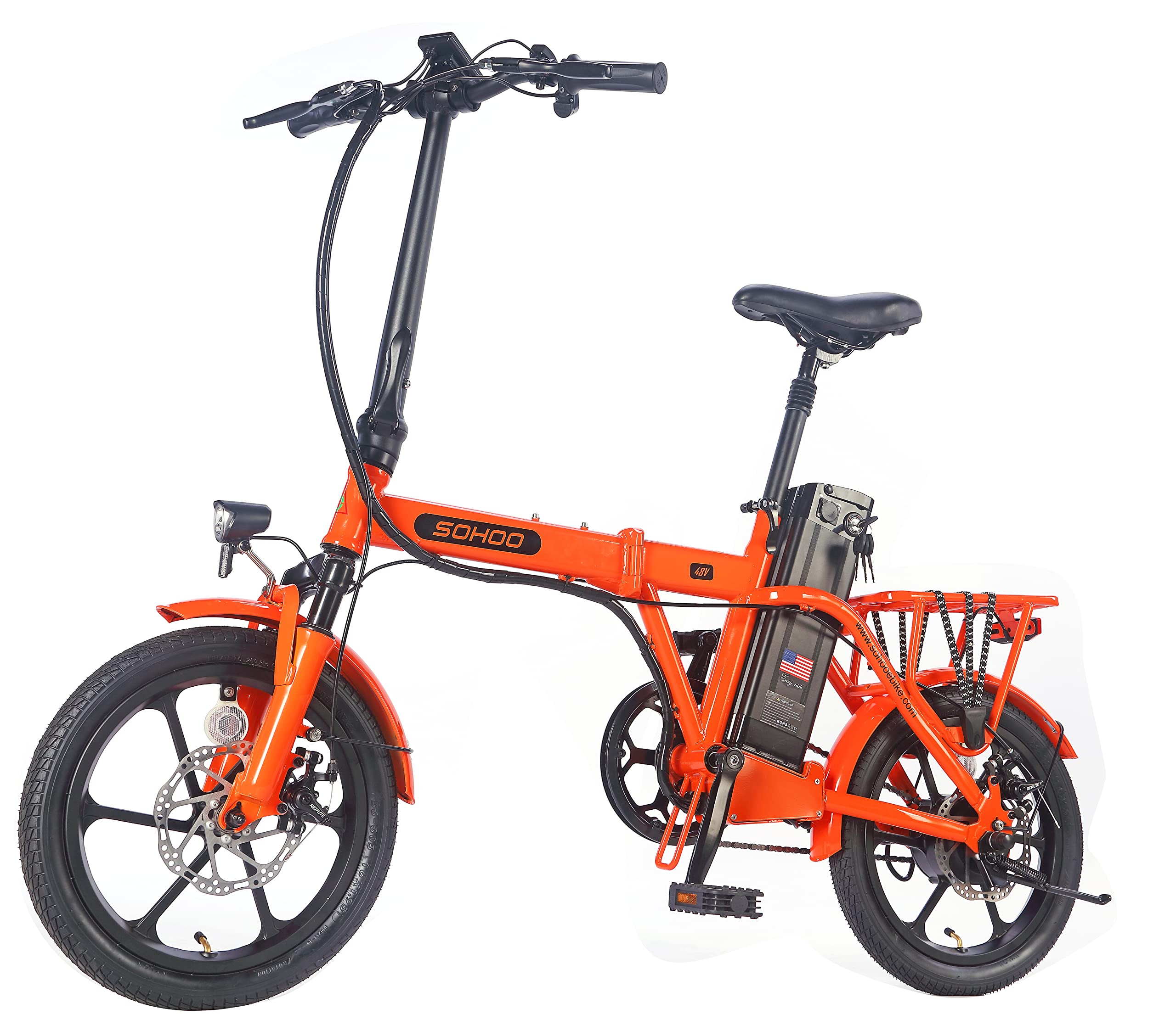 Sohoo Folding Electric Bicycle 16” 350W with A Removable 48V 10.4AH Lithium-Ion Battery - Lightweight and High Speed E-Bike - All Terrain Foldaway Sport Commuter Bicycle