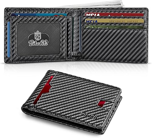 Zitahli Cartera delgada para hombre con compartimento para billetes cartera de cuero RFID plegable para hombre bolsillo frontal tarjetero