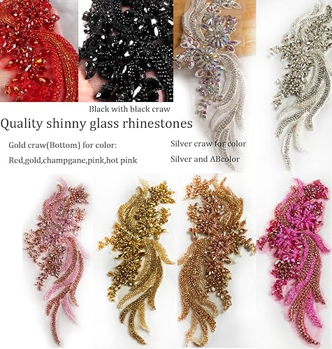 Miniatura 4 de 1 par de diamantes de imitación hechos a mano con cuentas para bricolaje, apliques de ropa, 14.5 x 4.10 pulgadas, decoración de vestido de novia,