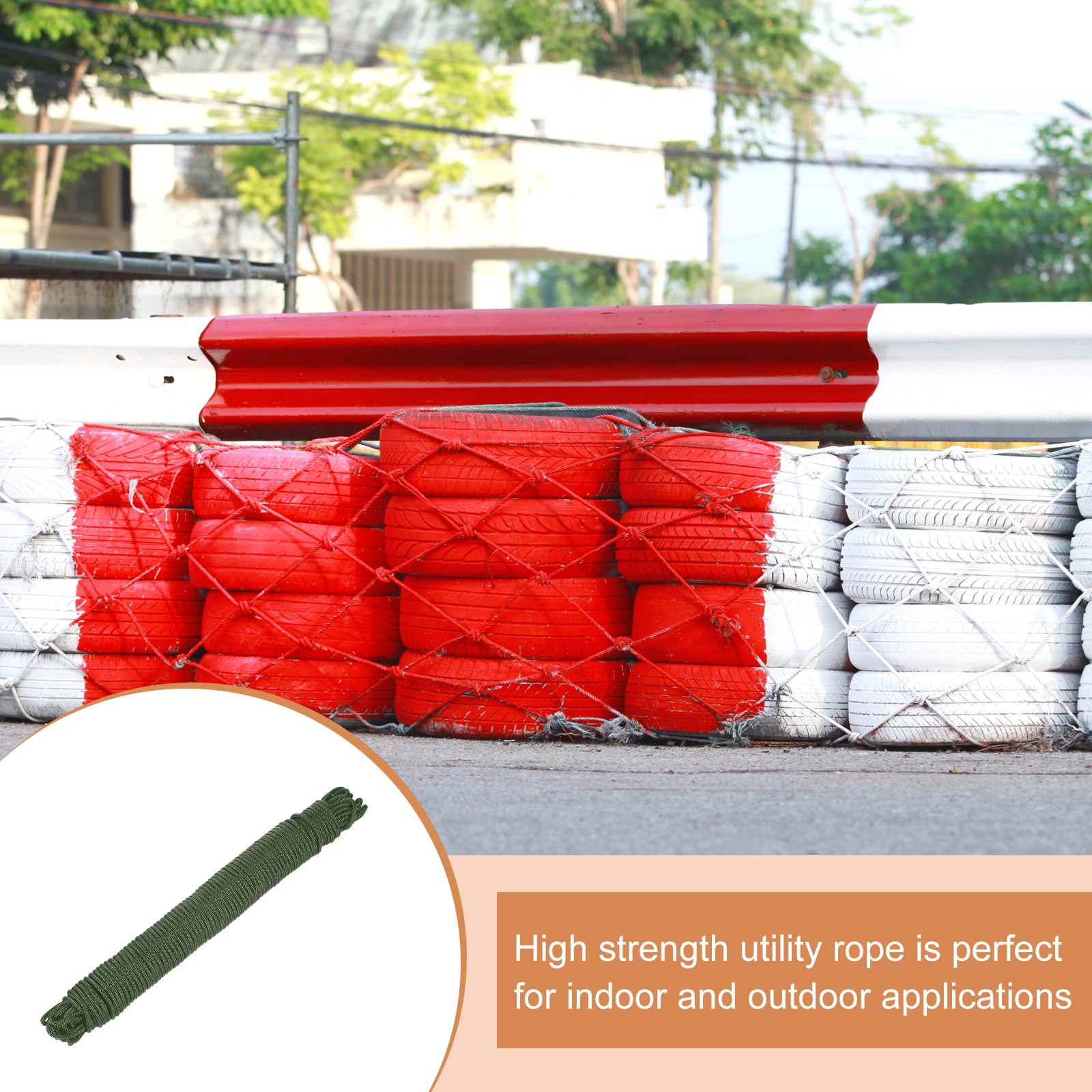 Rebower 1 Pcs Dark Green Nylon Rope 1/4"x164ft Solid Braided Cord Polypropylene Rope Utility Cord,[for Camping Tie Down - Image 4