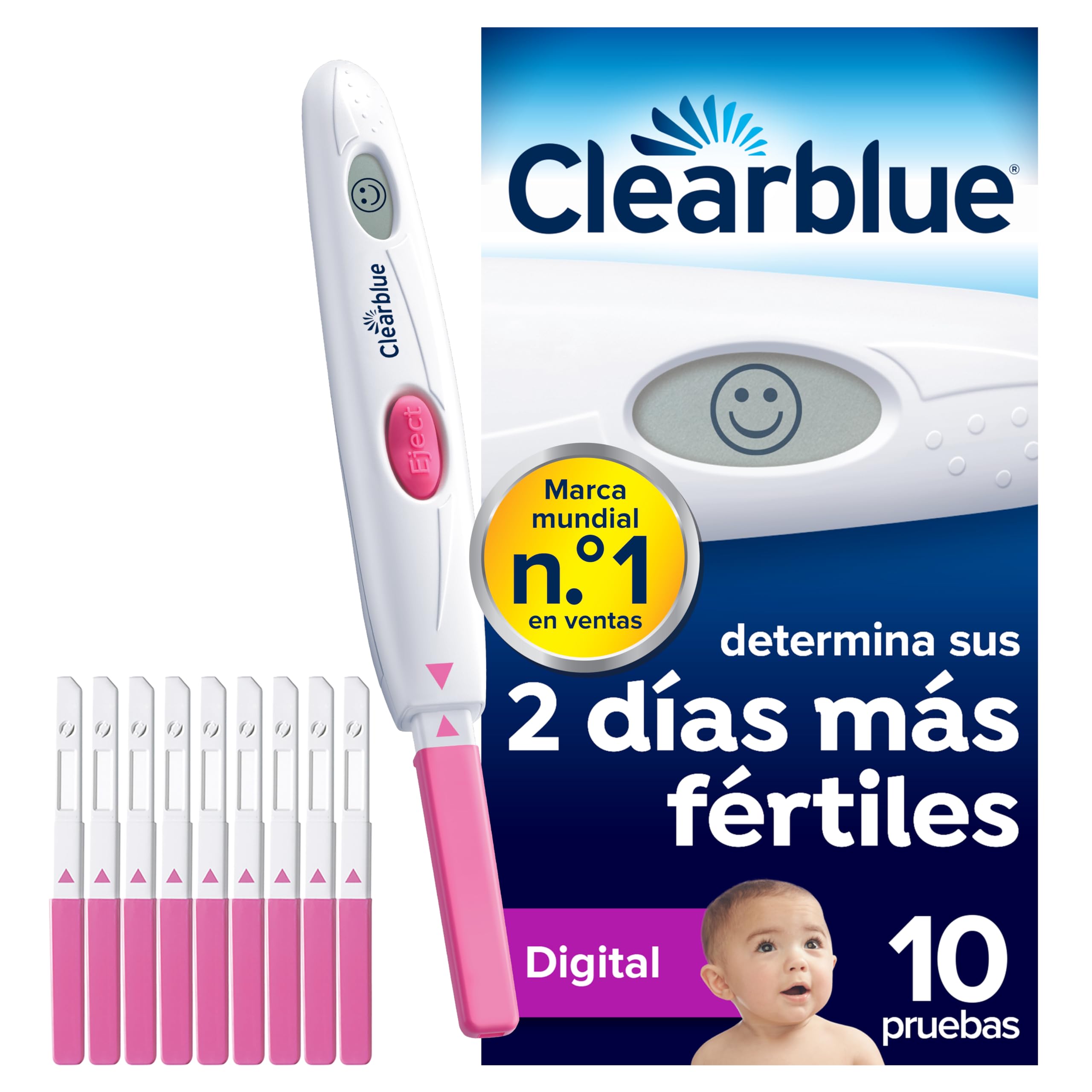 Clearblue Test d'ovulation numérique - 10 tiges de haute précision - Identifie les jours fériés - Résultats clairs sur l'écran - Facile à utiliser - Précision + 99 % - Format amélioré sans plastique -