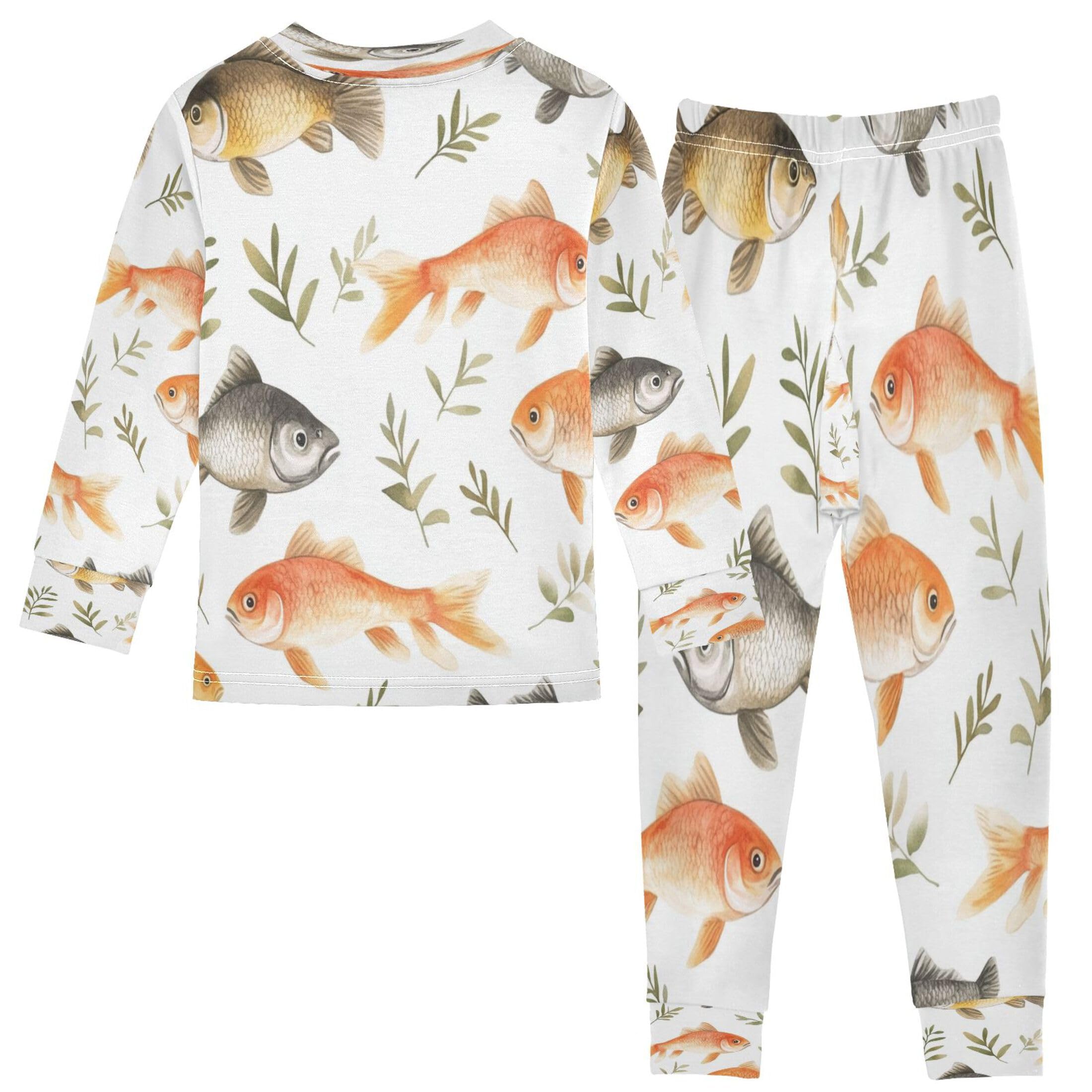 Vozoza Fish Watercolor Pajama Sets Long Sleeve Top with Pants Cotton Soft Sleepwear 2 Piece Pjs Set Size 5T Multicolor