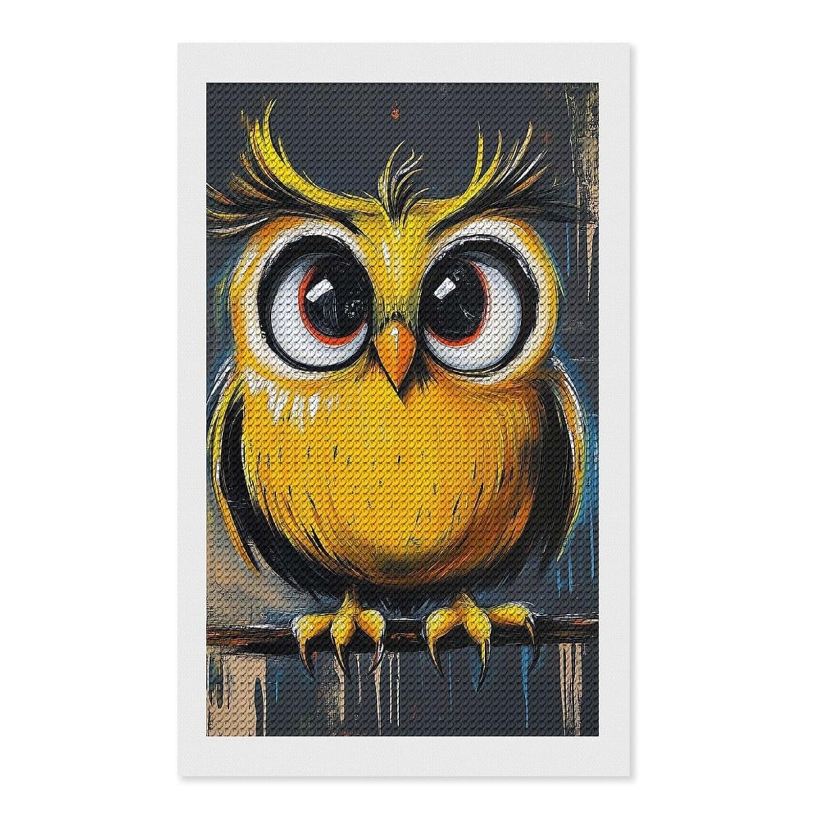 Junmoney Cute Yellow Owl Painting Diamond Painting Canvas Set 12"x20", Boho Decor, for Craft Lovers, Easy Handmade Project, Holiday Gift Idea