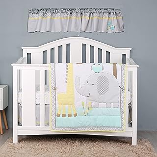 4 PCs Grey Forest Animal Nursery Crib Bedding Set Baby Boy Wild Animla Giraffe Elephant Owl Crib Bedding Set