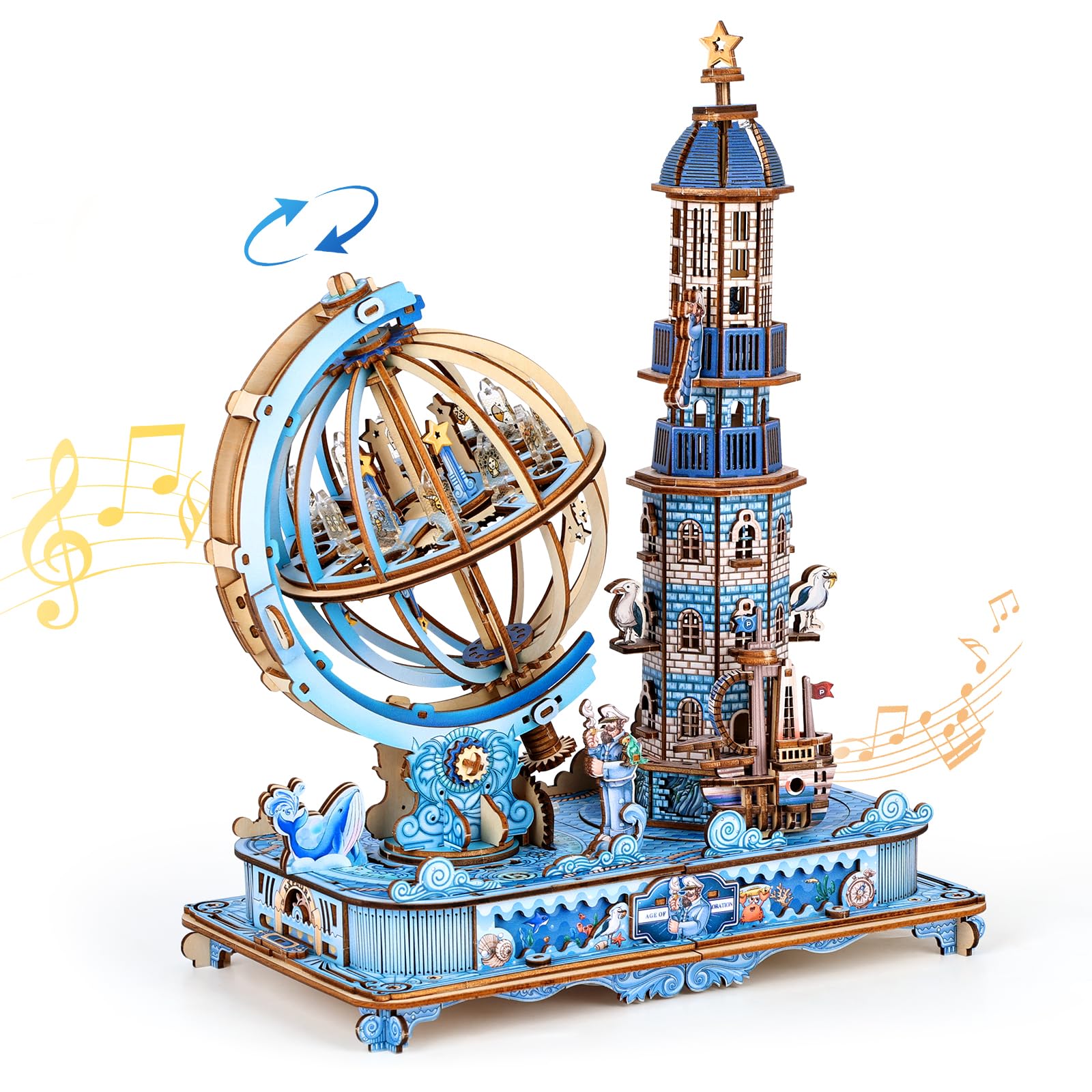 Cuteefun Puzzle 3D Madera Globo Musical Giratorio-Odisea Estelar[415Piezas]
