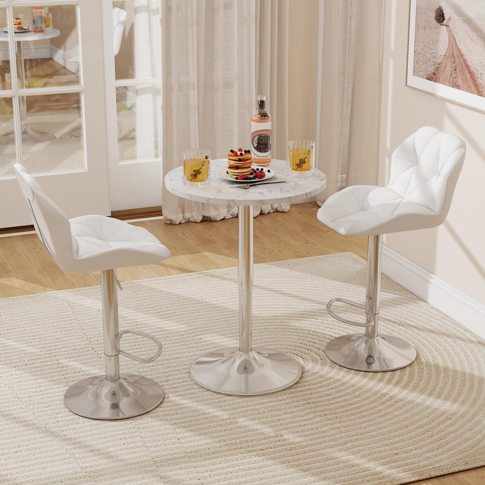 ARTETHYS Bar Table and Chair Set of 3 Adjustable Round Pub Desk and 2 Swivel Counter Height Barstools