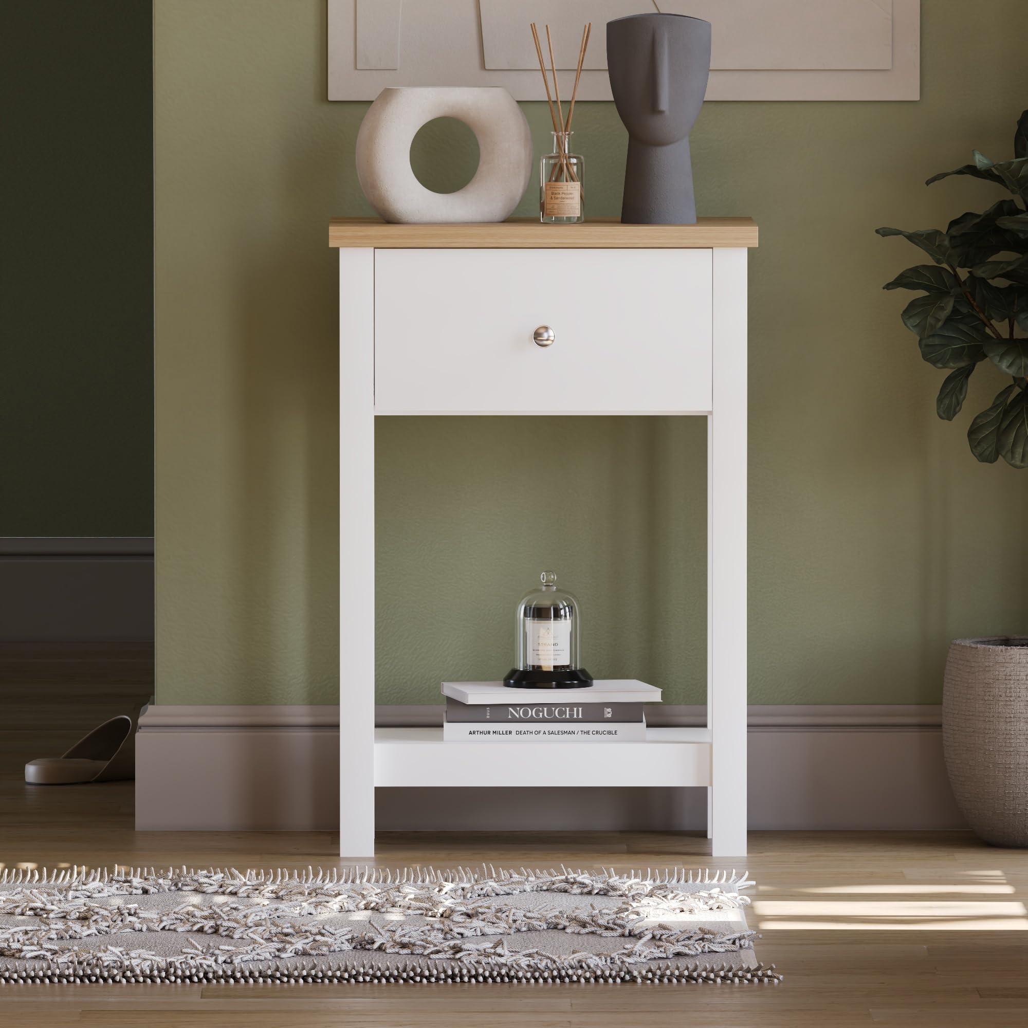Vida Designs Arlington Consolle Con Cassetto E Ripiano - 74x50x30 Cm, Bianco E Rovere, Per Ingresso E Soggiorno