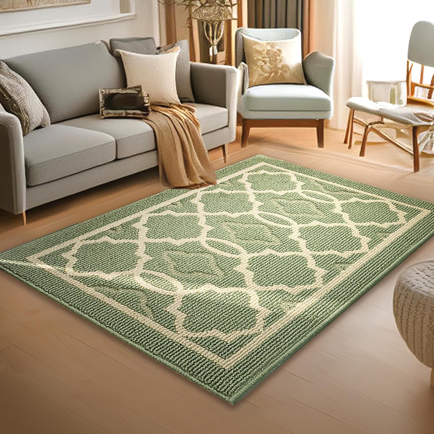 Indoor Door Mat 47"x70",Non-Slip Absorbent Machine Washable Resist Dirt Entrance Rug,Low-Profile Front Door Mat for Back Door Inside Floor Rugs for Entryway-Green Trellis