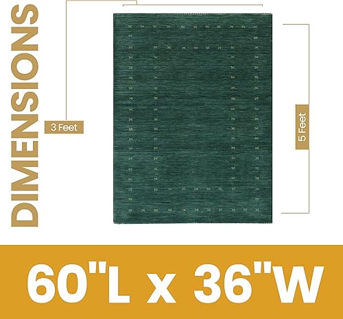 Miniatura 4 de EORC Compra Alfombra de telar moderna sólida moderna de lana anudada a mano verde Online