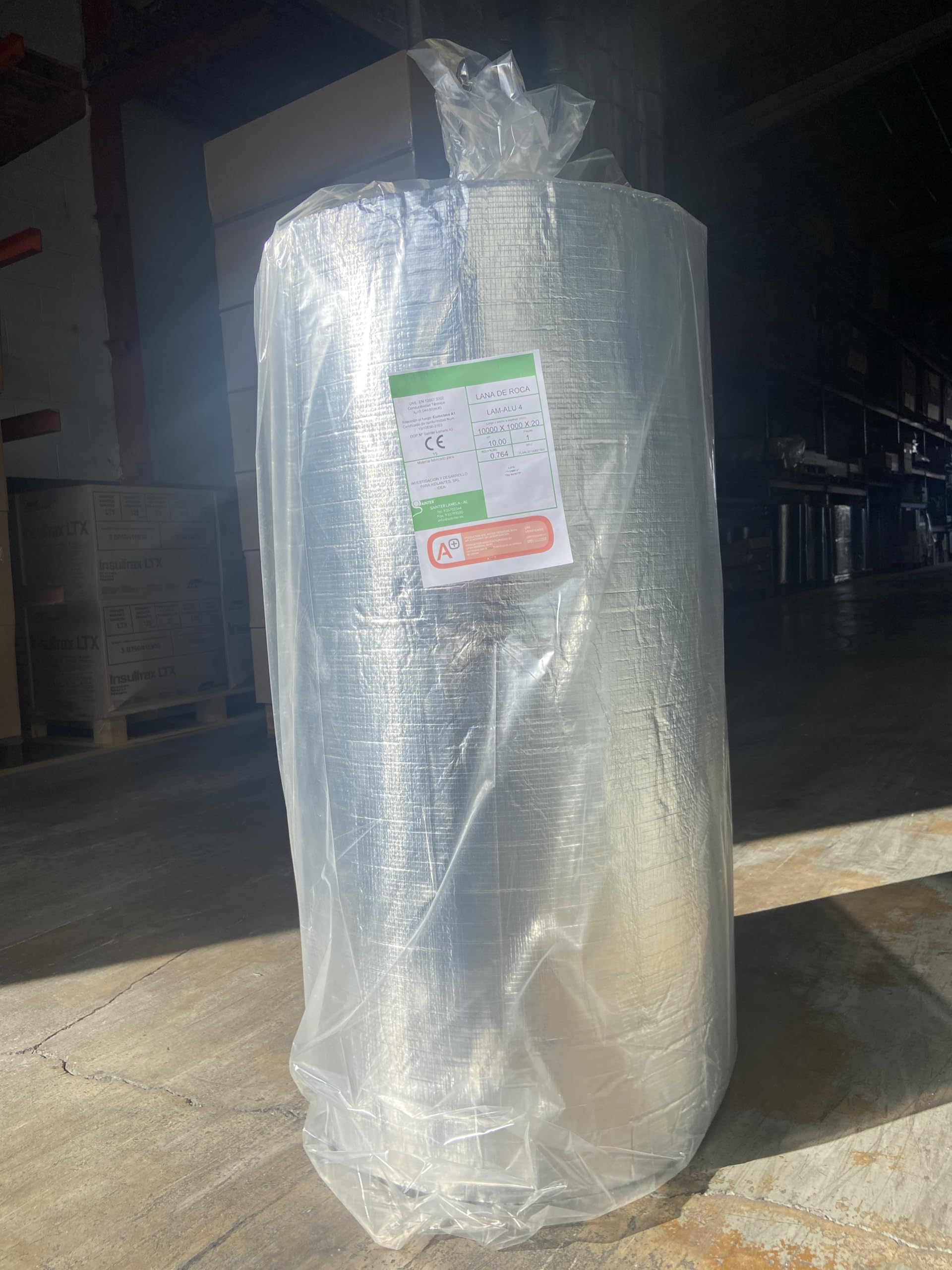 Sainter® Fieltro Lamela de Lana de Roca con Aluminio, 40 Kg/m³ Medidas 10000x1000x20mm Aislamiento Térmico y Acústico, Resistente al Fuego A1, para Tuberías y Conductos.
