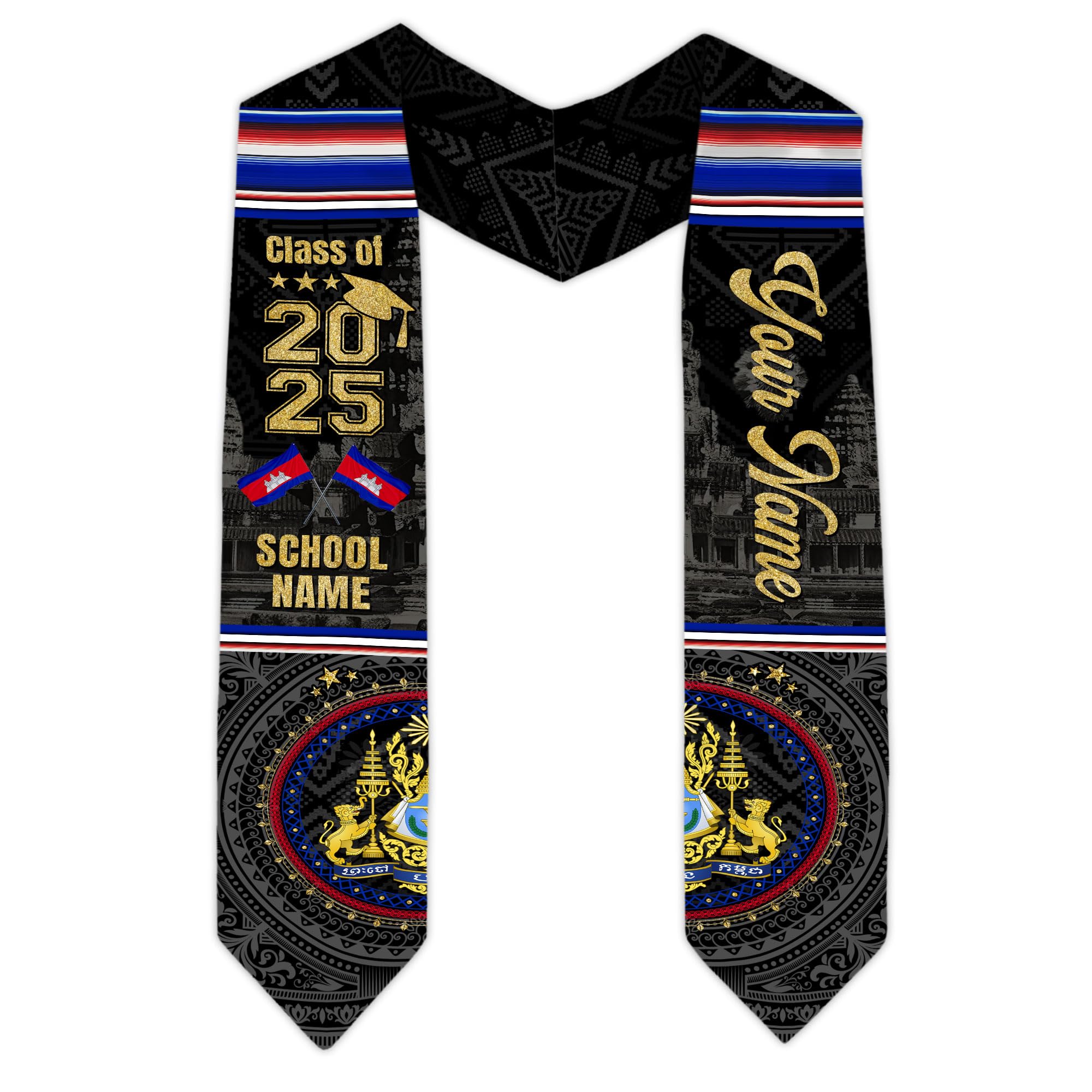 MonkeyVan Personalized Cambodian Graduation Sash, Custom Cambodian Graduation Stole, Cambodia Stoles Class Of 2025 Cd4