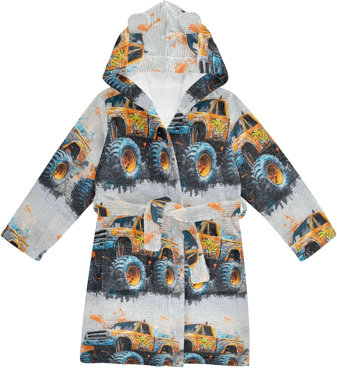 Monster Truck Car Graffiti Bathrobe Hooded PJ Robe Plush Fleece Robe Pajama Sleepwear 2-12 Years