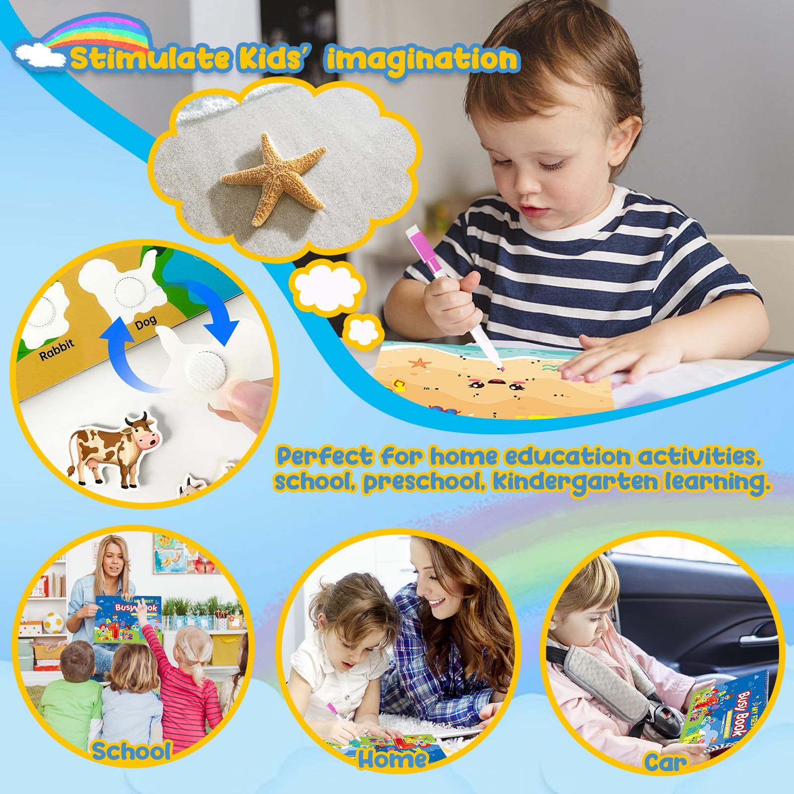 TEUVO Montessori Quiet Book per Bambini 1 2 3 4 5 6 Anni 14 Temi Preschool Libri Sensoriali Busy Book per Bambini Viaggi Libro Sensoriale Attacca Stacca Educativi Autismo Giochi Regali Ragazzi Ragazze
