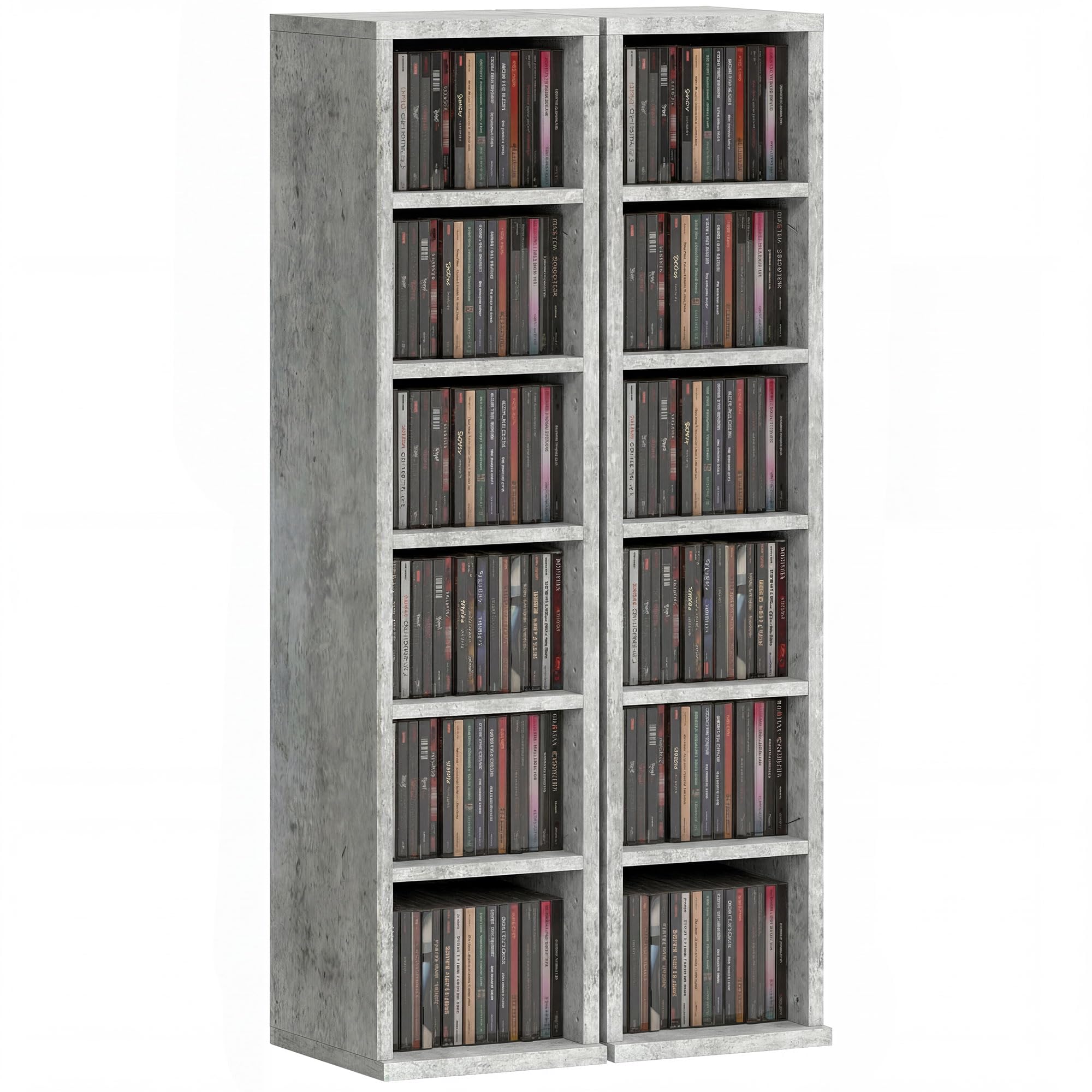 Homcom Grey 204 Cd Storage Units Set Of 2, Blu-Ray Tower Rack With Adjustable Shelves, Bookcase Storage Organiser,
