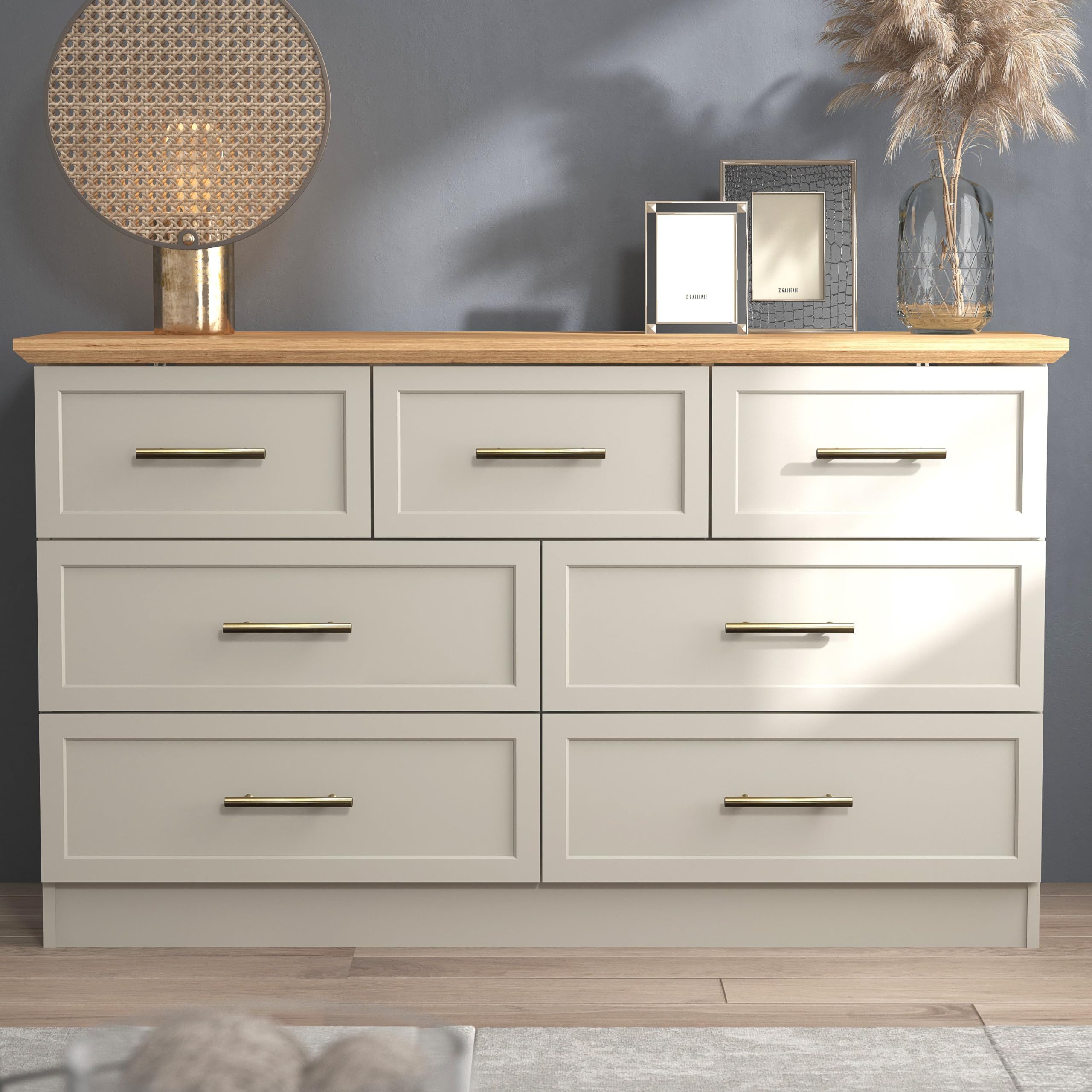 Galano Cleverton 3+4 Drawer Chest – Storage Cabinet with Drawers for Bedroom, Entryway, or Hallway – Closet Organizer for Clothes & Essentials (Light Grey/Oak)