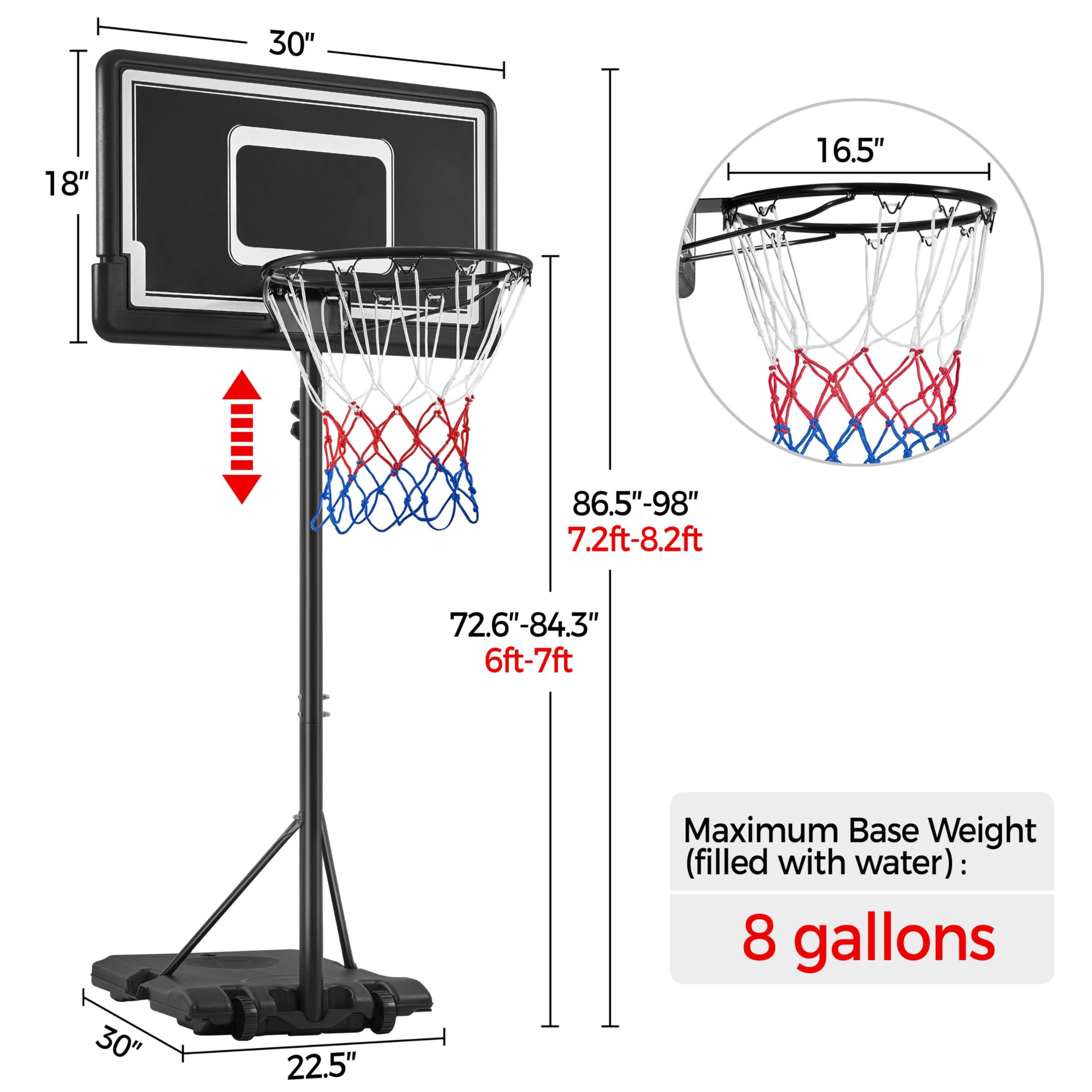 Yaheetech Canestro Basket Esterno Interno Camera Portatile con Colonna Tabellone Canestro Altezza Regolabile