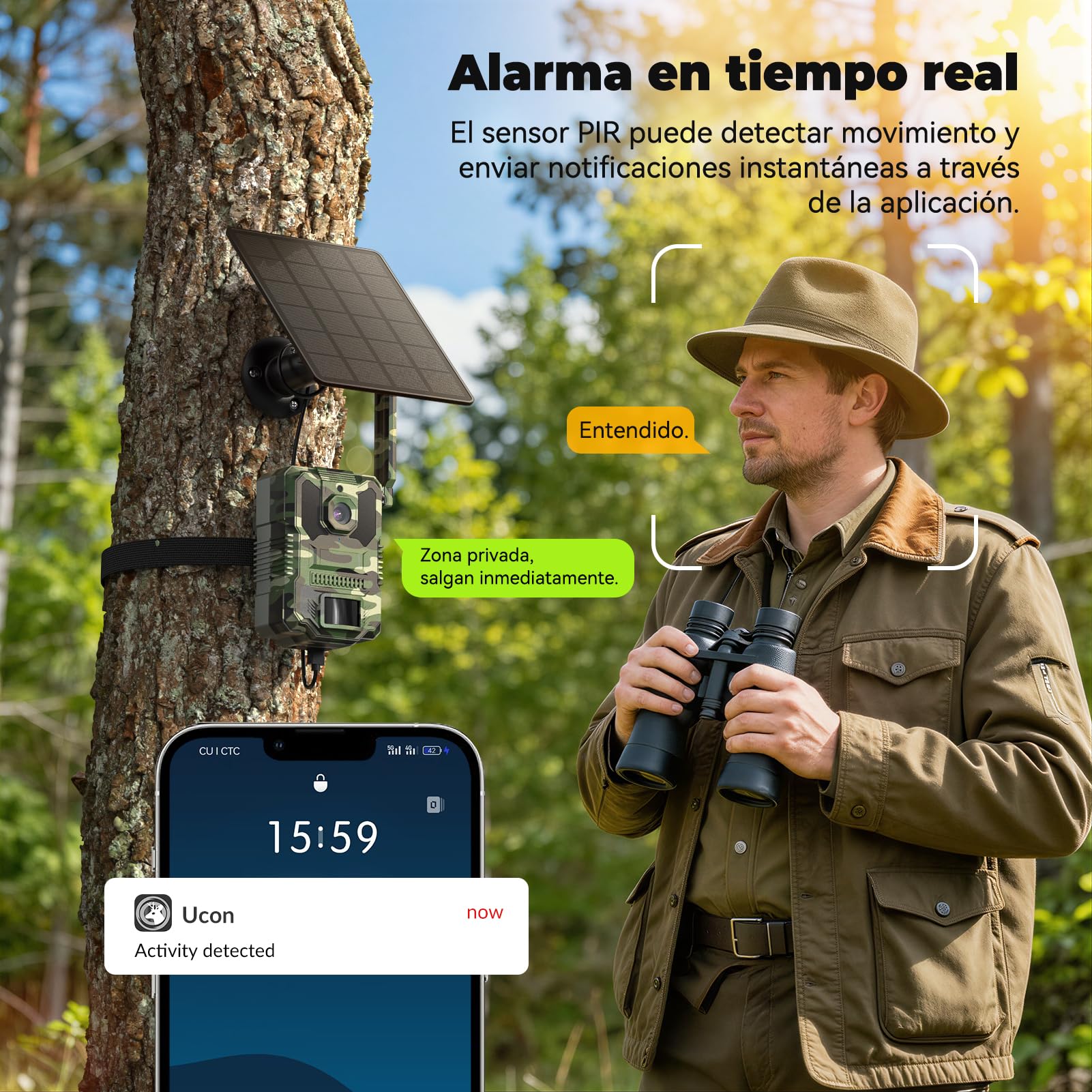 DEATTI 4G LTE Cámara de Caza 2.7K con Tarjeta SIM, Solar Camara Fototrampeo con App, Detección PIR por Infrarrojos Invisible, Cámara Caza Nocturna con 8000mAh Batería, Tarjeta TF de 64 GB IP66