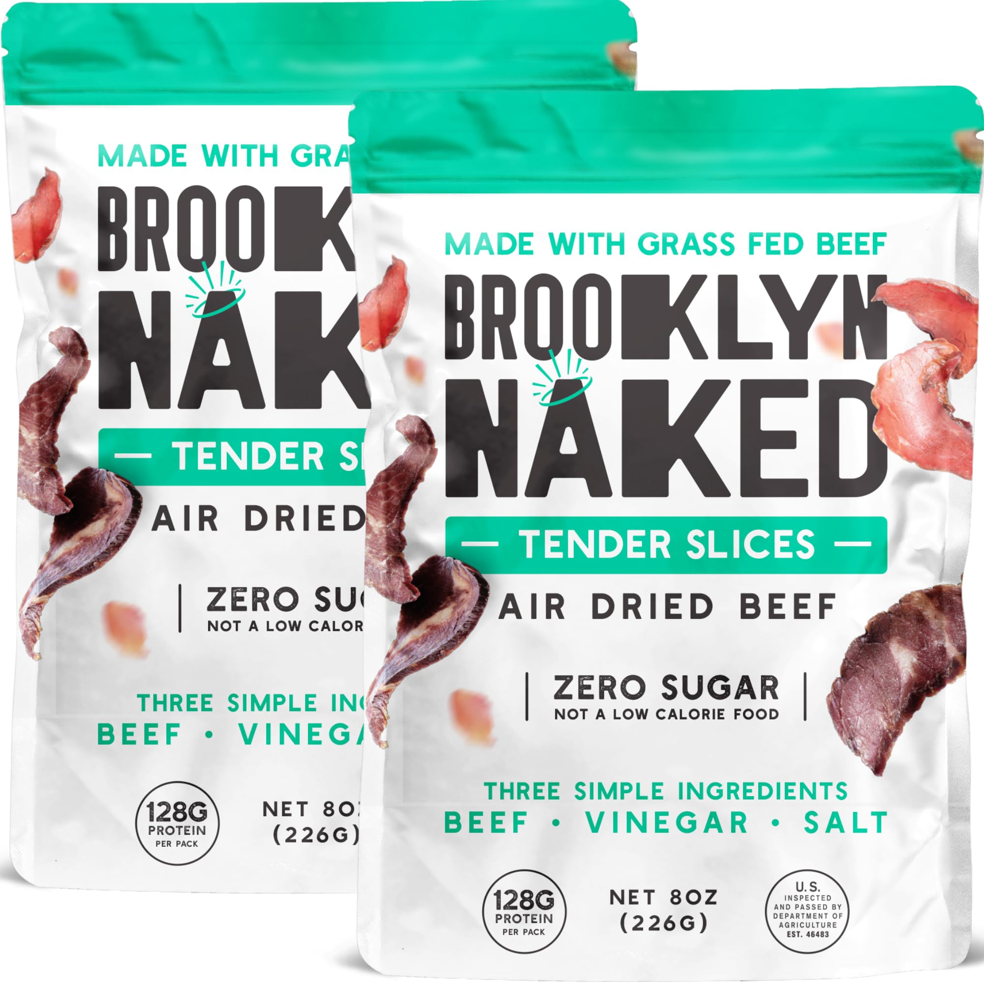Brooklyn Biltong Carnivore Snack, Air Dried Grass Fed Beef, South African Beef Jerky (8 oz, Pack of 2) - AIP Approved, Paleo, Keto, Gluten Free, Only Salt, Water, and Vinegar, Made in USA