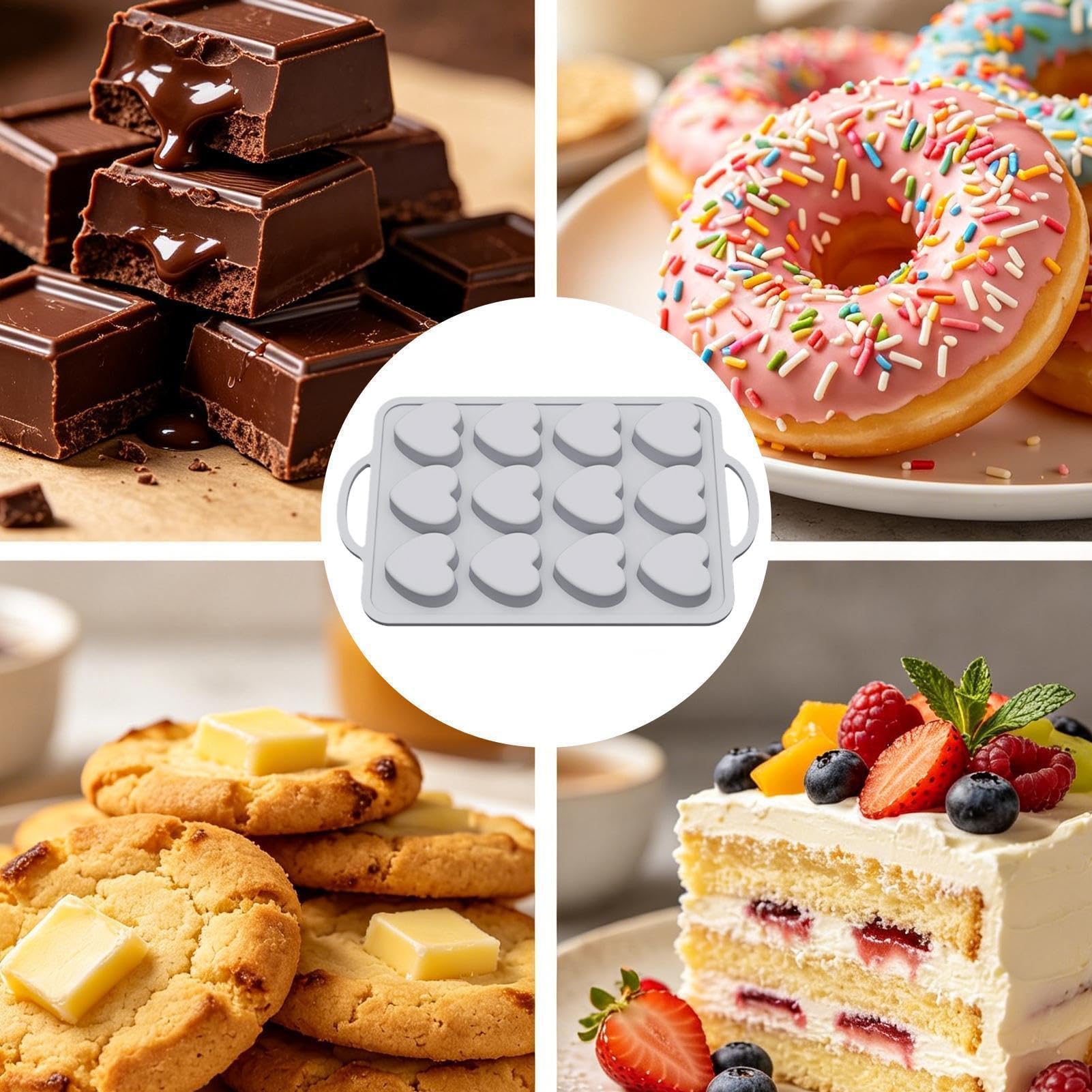 Stampo in silicone per cioccolato, strumento da cucina in silicone, 12 cavità, a forma di cuore, per vacanze, compleanno, casa, appartamento, cucina, San Valentino, Natale