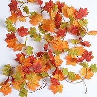 Vista 1 de Mizii 2 Strands Artificial Maples Vines Garland 79" Fake Vine Silk Maple Leaves Faux Hanging Fall Garland for Fall Decor Thanksgiving Porch Mantle