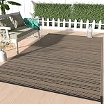 GENIMO 5'x8' Rug Outdoor Waterproof, Tapis de camping réversible, Rugs en plastique pour patio, RV, Campeur, Balcon, Cour arrière, Pique-nique, Deck & Marron)