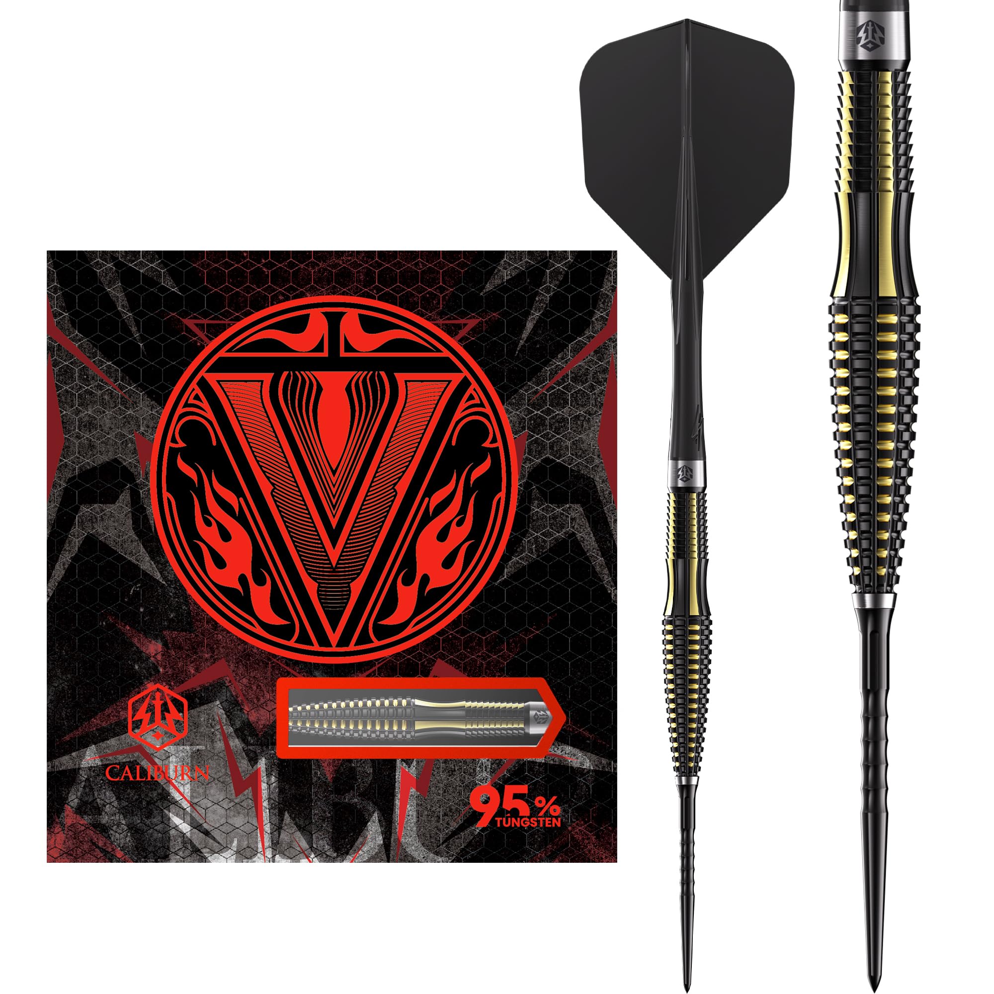 Caliburn | V Series | 95% Tungsten | Steel Tip Darts | Multiple Weights | 21g - 26g (25, Grams)