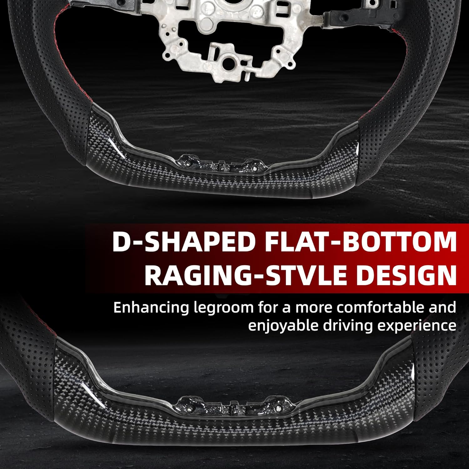 Real Carbon Fiber Steering Wheel for Honda Civic Gen 11th 2022-2025/Accord Gen 11th Nappa Perforated Anti-Slip Perforated Leather Steering Wheel D-Shaped Flat Bottom Red Positioning Line