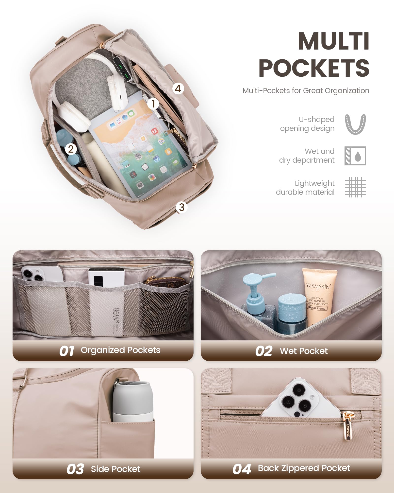 LOVEVOOK Sporttasche Reisetasche 50L Wasserdicht mit Kulturtasche Schuhfach Nassfach Handgepäck