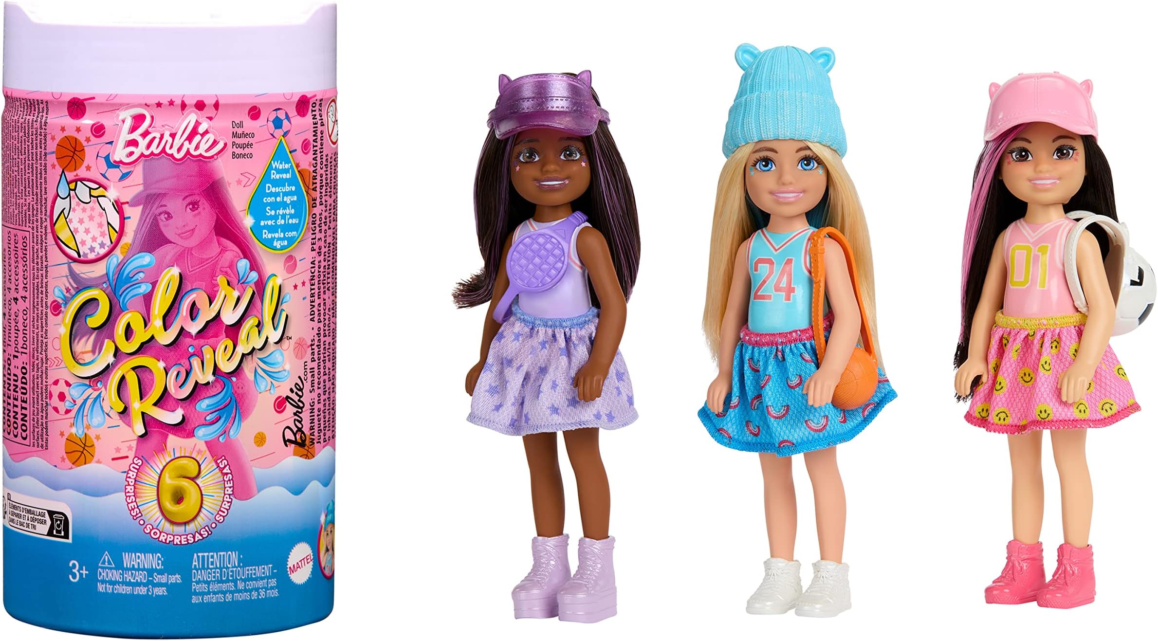 Barbie Color Reveal Sporty Series Chelsea Small Doll with 6 Surprises