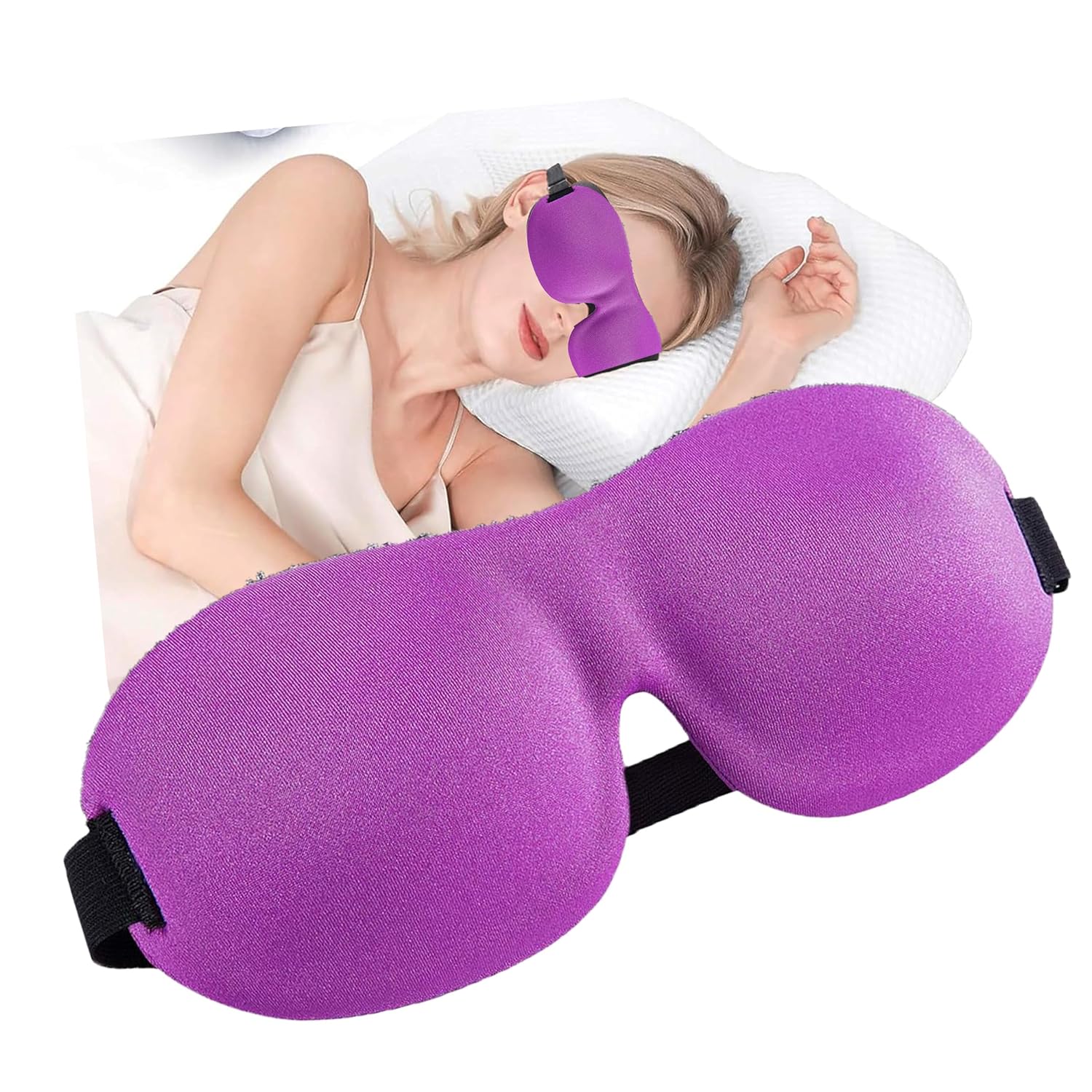 Soft 3D Blackout Sleep Eye Mask 1 Pack for Side Sleepers Men Women Adjustable Velcro Night Blindfold Travel